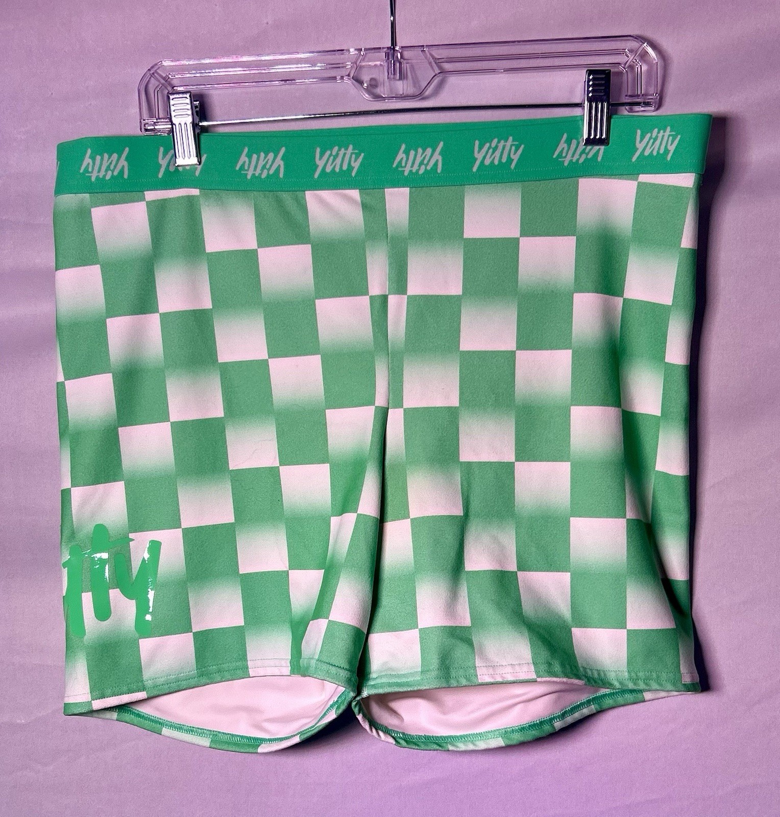 Fabletics Yitty Shaper Shorts Green And White Checks In Size 2X. Nylon-Spandex.