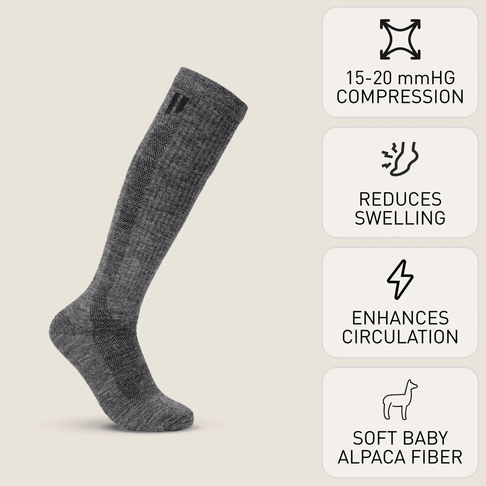 New Hollow Wide Calf Compression Alpaca Socks Grey Large Men 10-13 Women 10.5-13