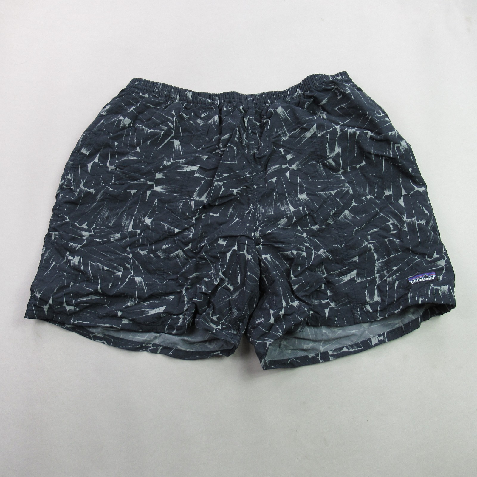 Patagonia Men’s S108-06 Drawstring Swim Trunks Shorts Gray Black Abstract