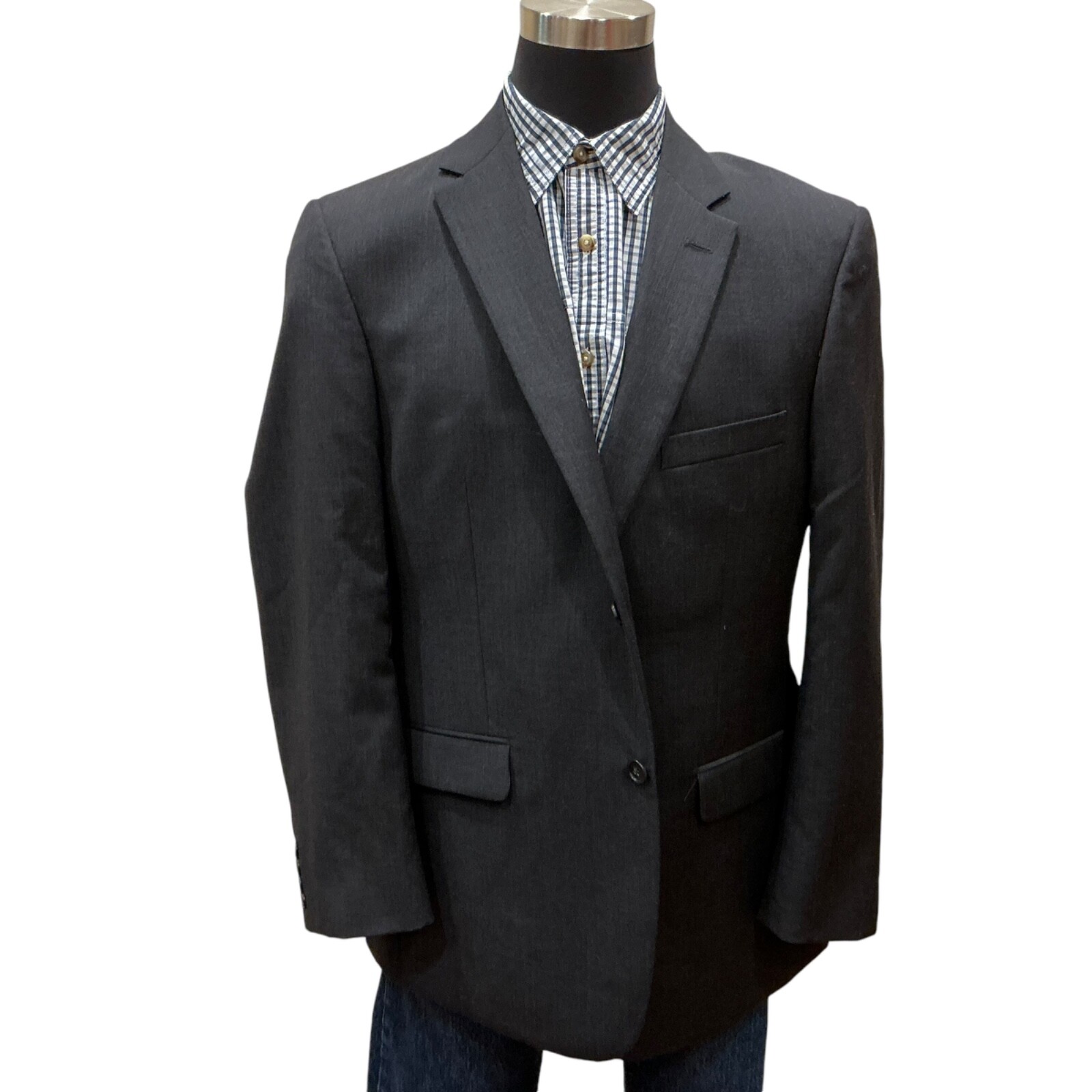 46L Pronto Uomo Men Dark Charcoal to Black Wool Blazer Sport Coat Suit Jacket