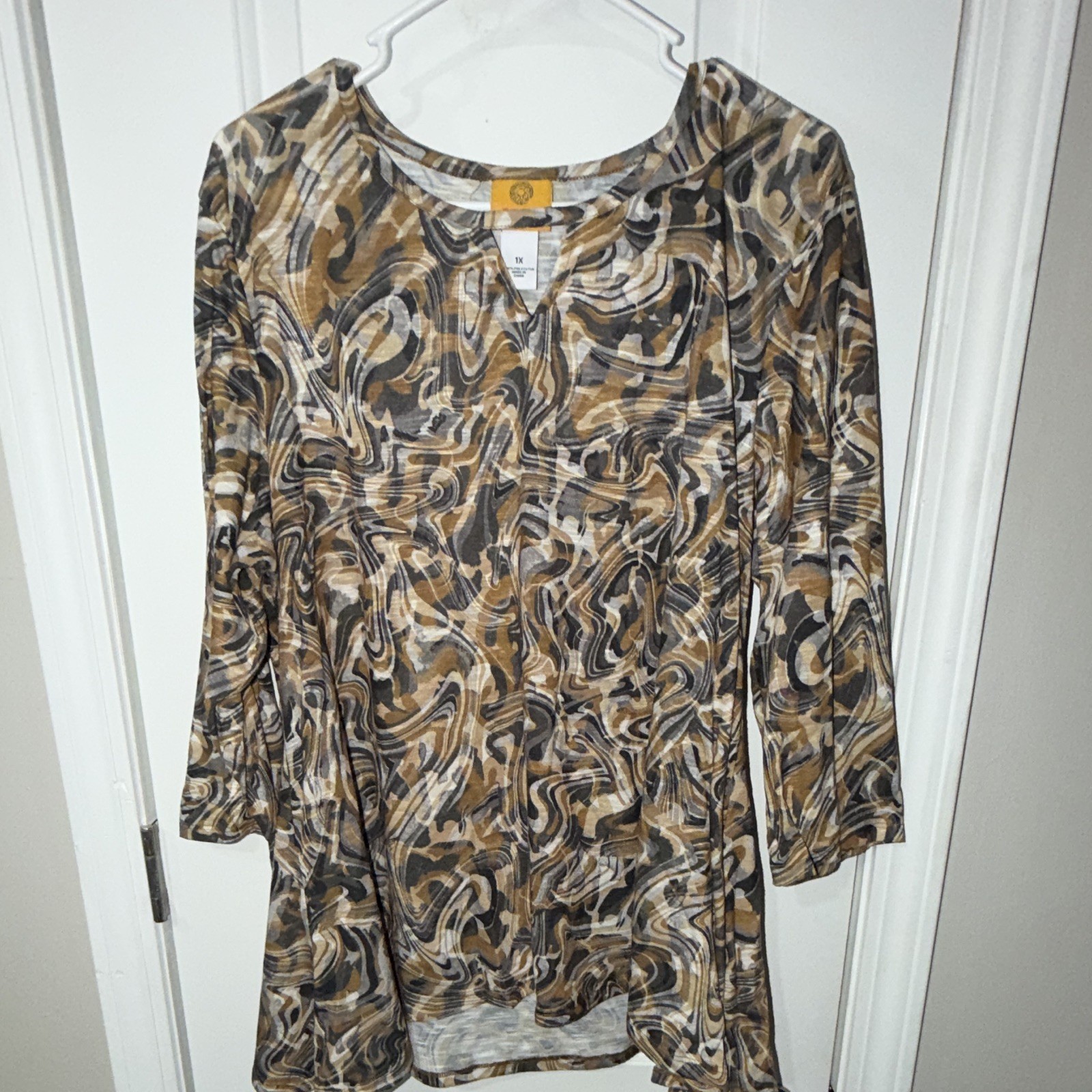 Roamy Rd. Woman 1X Brown/Gray Abstract Round Neck 3/4 Sleeve Tunic