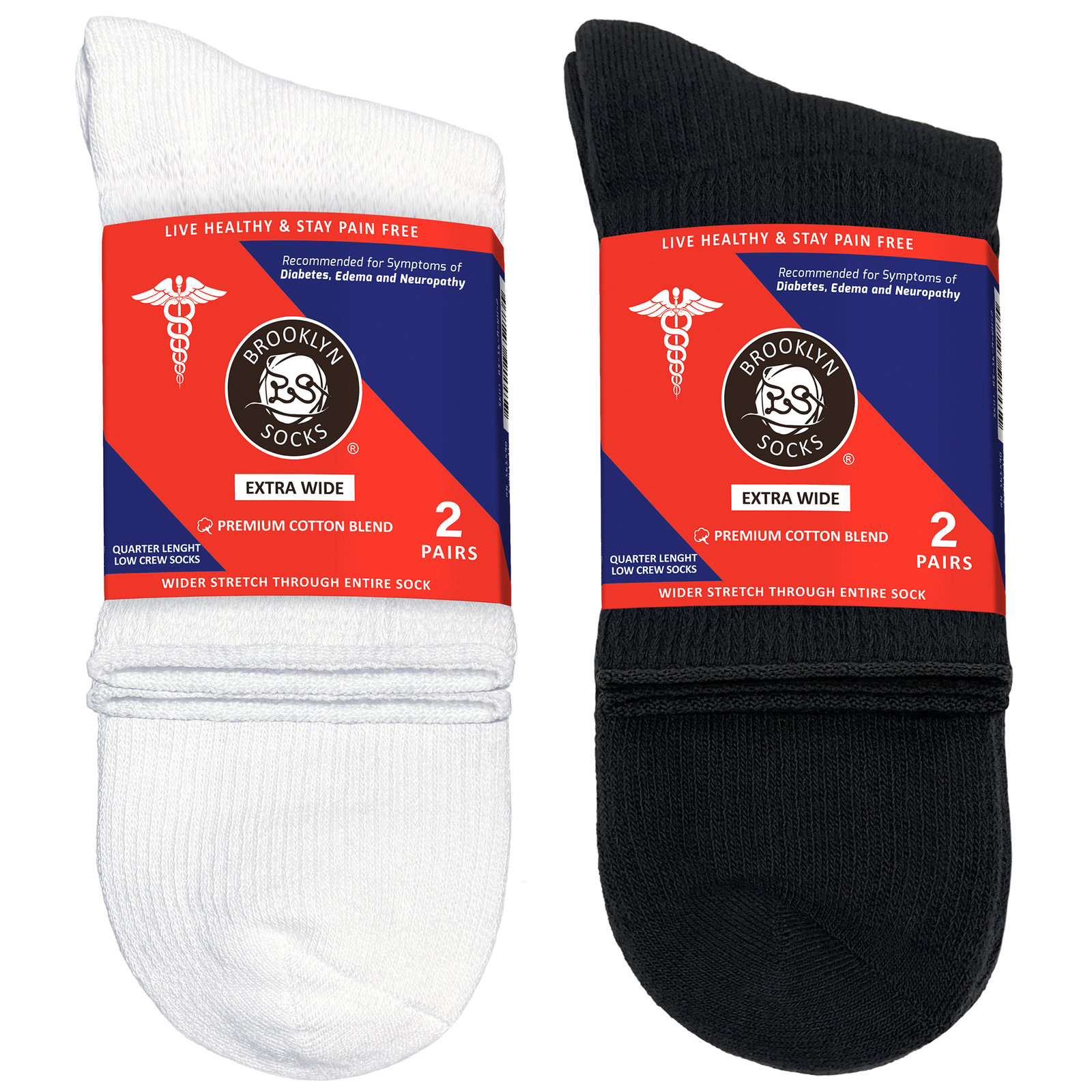 4 pairs Extra Wide Cotton Diabetic Quarter/Over-the-Ankle Health Socks (10-16)