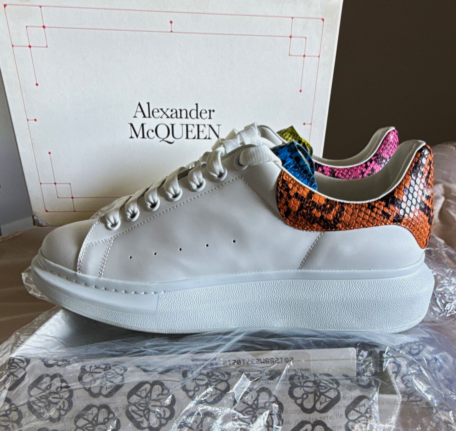 Alexander McQueen Oversized Sneaker White Leather Low Top Multicolor Snakeskin