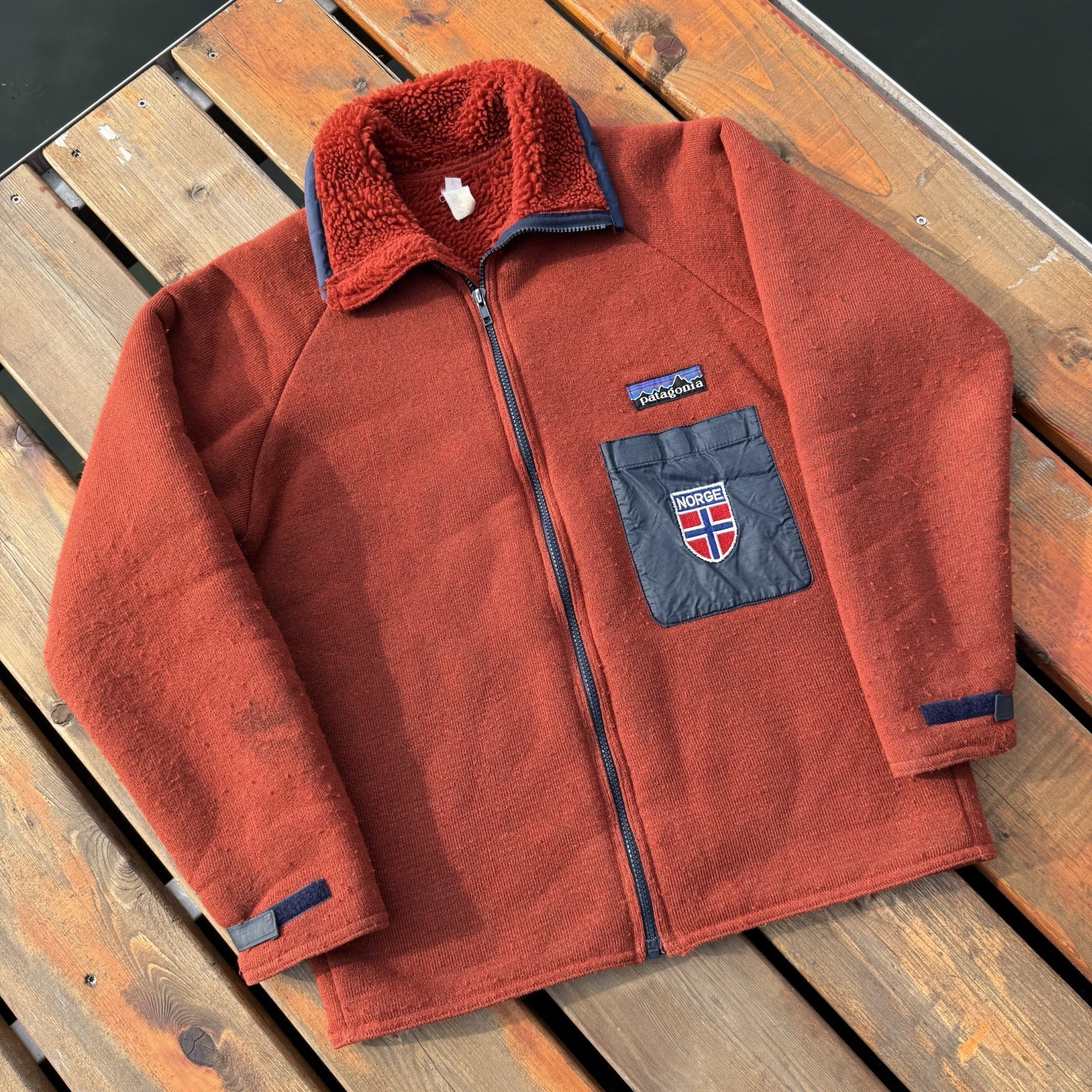 Vintage Patagonia Reverse Pile Fleece Jacket Mens M Burnt Orange 80s Hiking Gorp