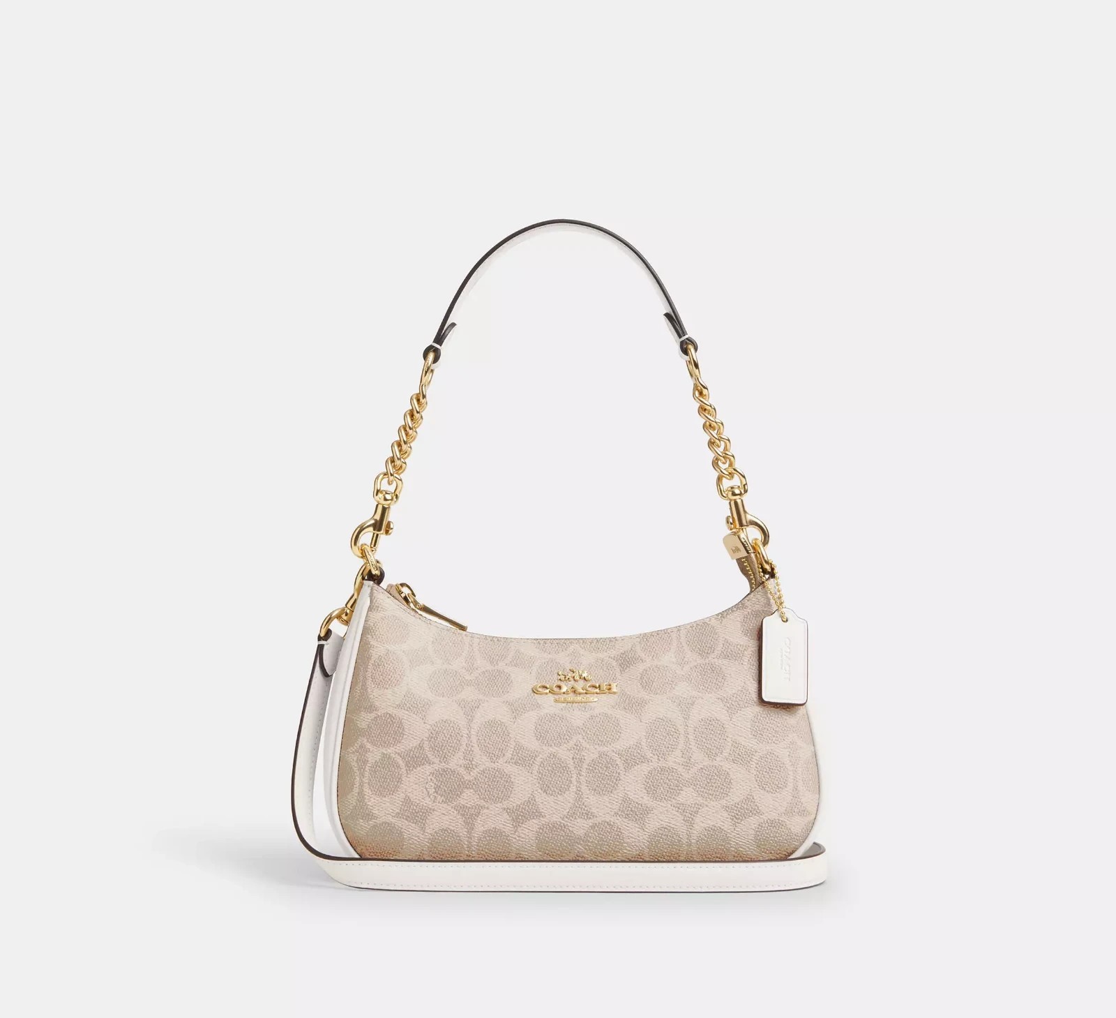 NWT COACH CV933 Teri Shoulder Bag In Signature Canvas Gold/Sand/Chalk