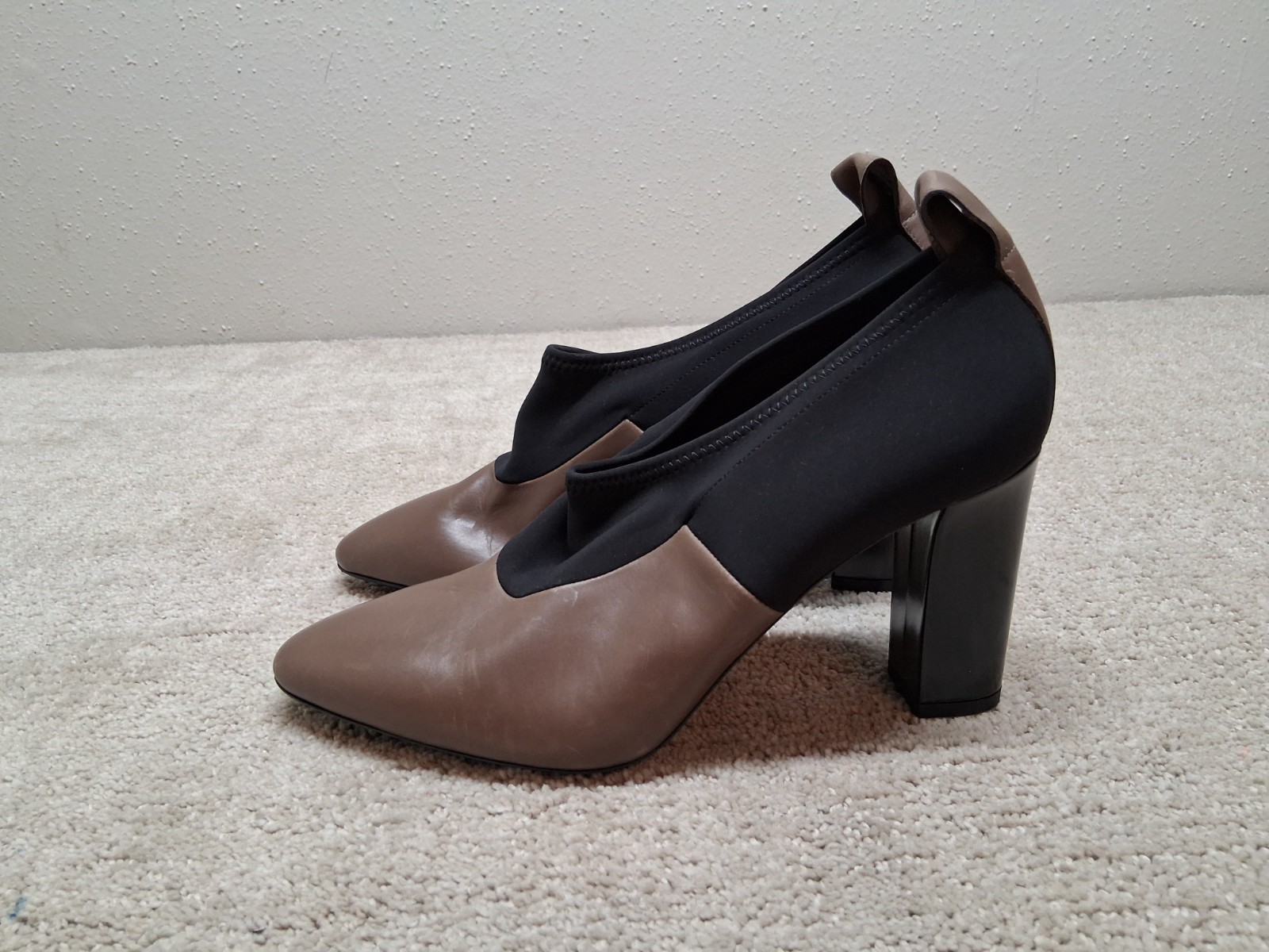 Via Spiga Heels Womens US 11M EUR 38 Tan Leather And Black Fabric ITALY