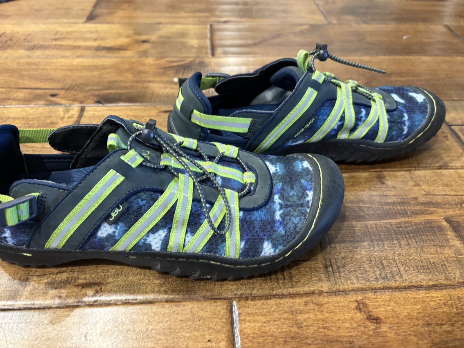 JBU Women’s Fisherman Sandals Hiking Blue Yellow Black Bungee Vegan Comfort 9M