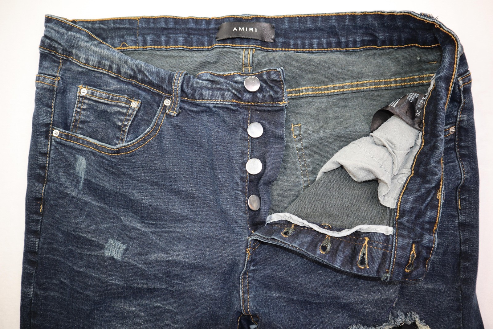 Amiri Jeans Men’s 37×30 Blue Skinny Distressed Studded Ripped Button Fly USA