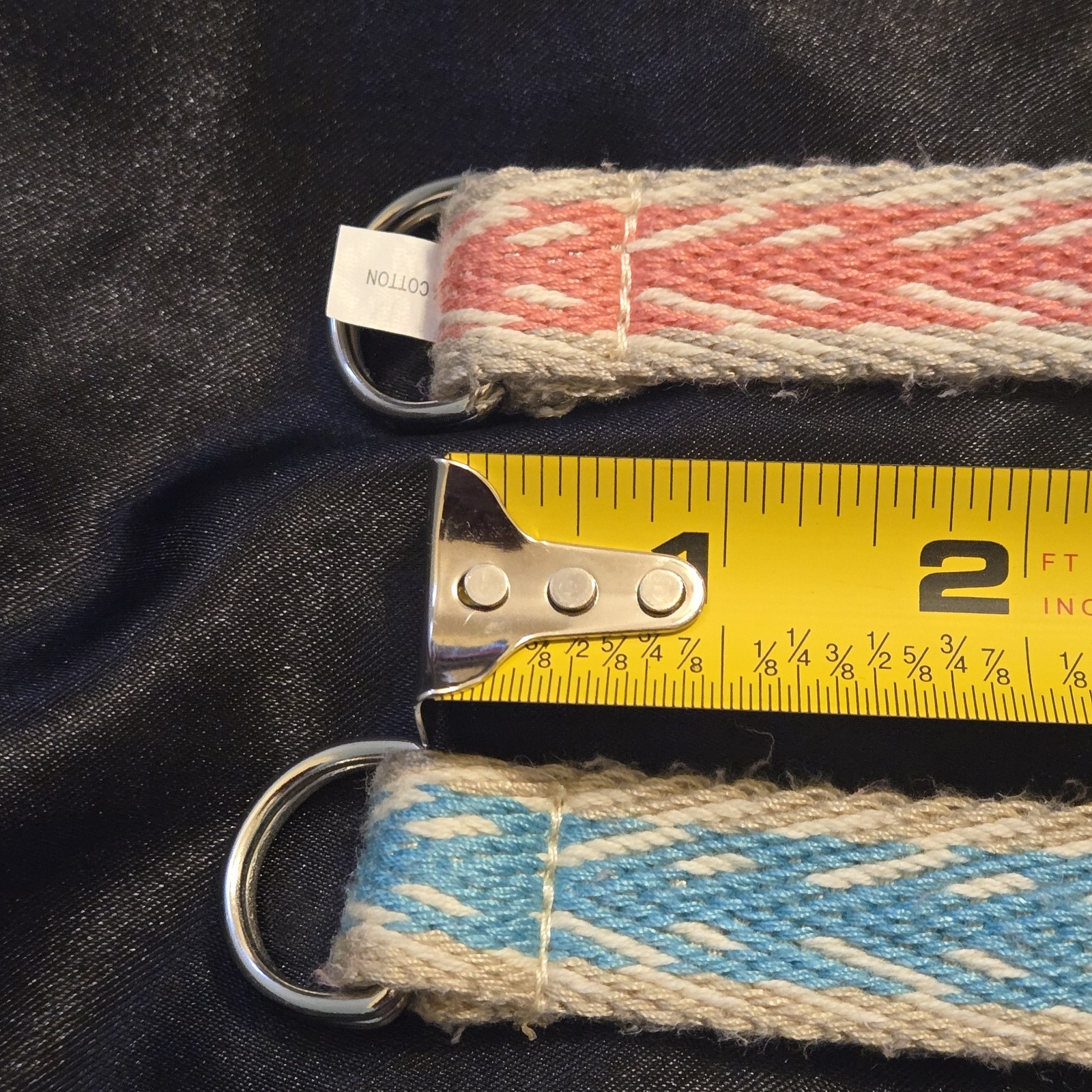 SET 2 Woven Belts sz 14 Adjustable Striped Blue Pink Double D Rings Poly Cotton