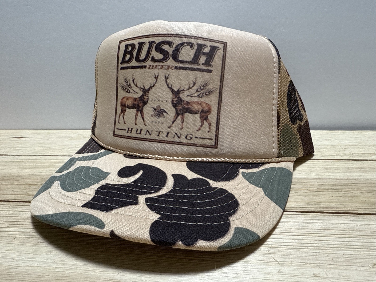 Vintage Busch Beer Hunting Hat Adjustable Camouflage SnapBack Deer Hunter Hat