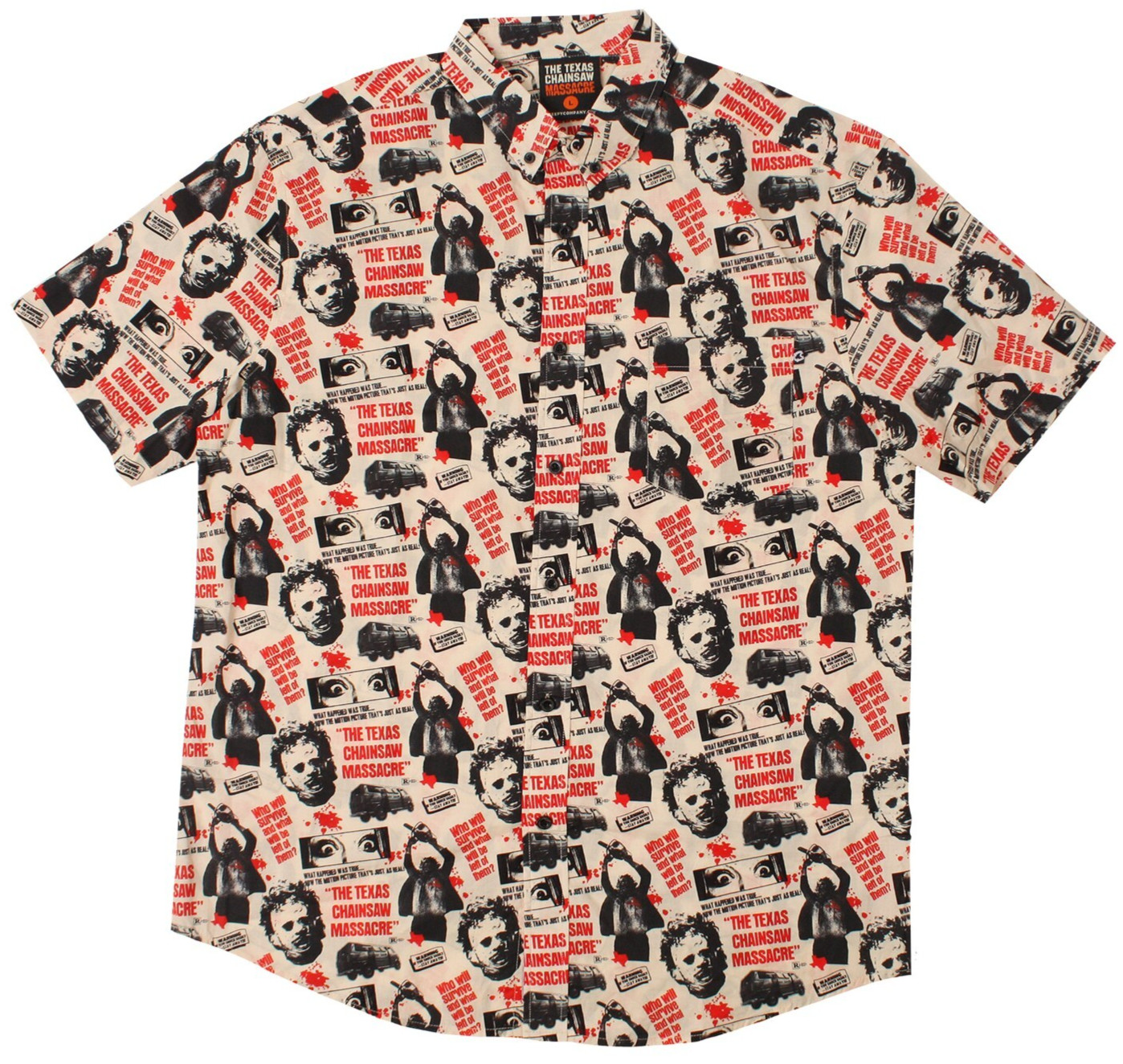 NEW Creepy Co. TEXAS CHAINSAW MASSACRE One Sheet BUTTON-UP DRESS SHIRT XS-4XL