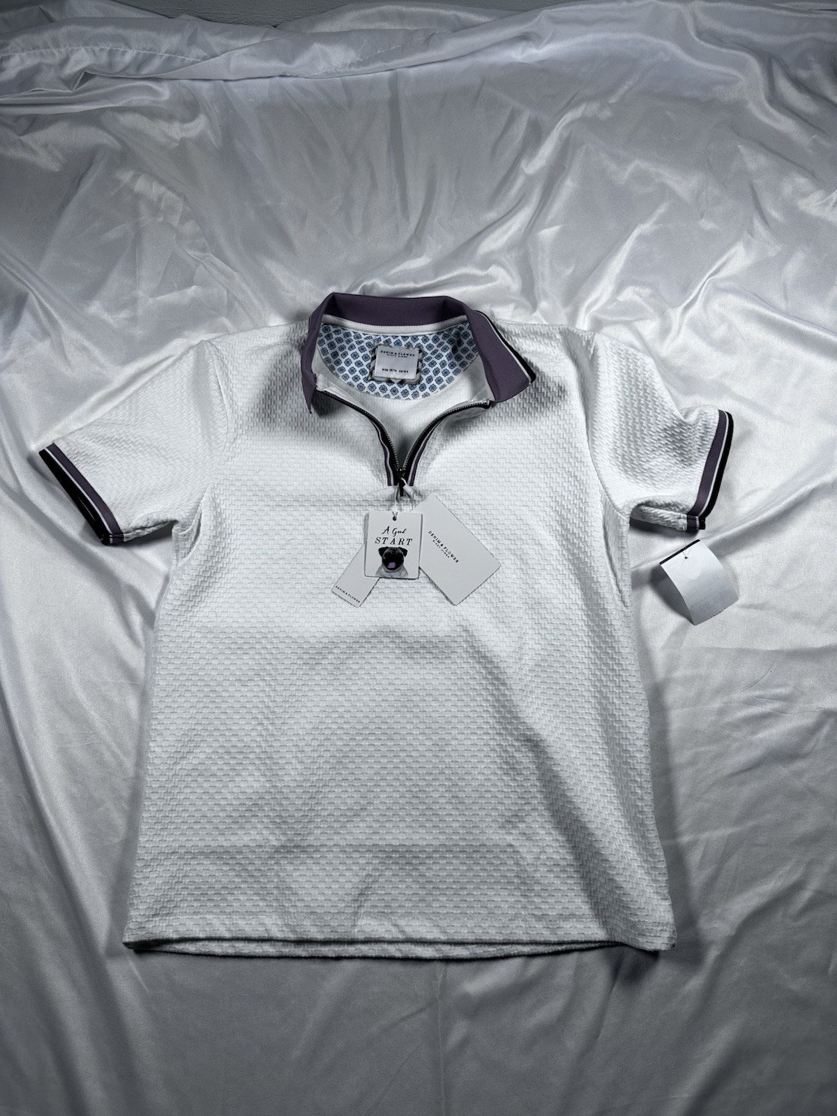 Denim & Flower Ricky Singh White Short Sleeve 1/4 Zip Knit Polo 13/14 CM164