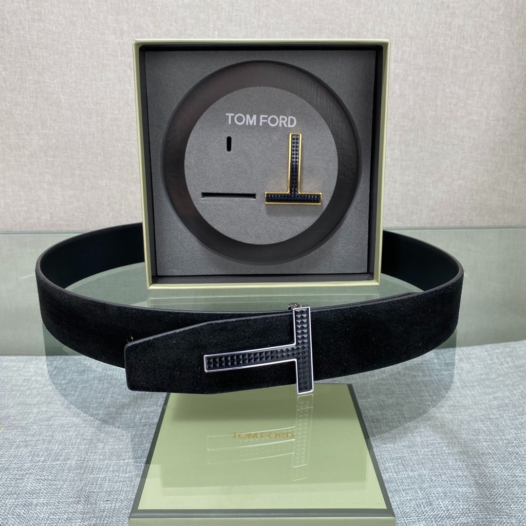 Tom Ford Handmade Double-Buckle Reversible Belt Black/Black 3.8cm/1.50″