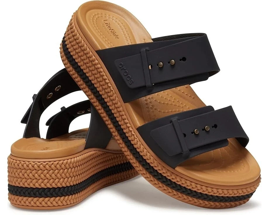 Crocs Brooklyn Woven Buckle Size 8 Women’s 209978-001 Black Slide Sandals PQ273