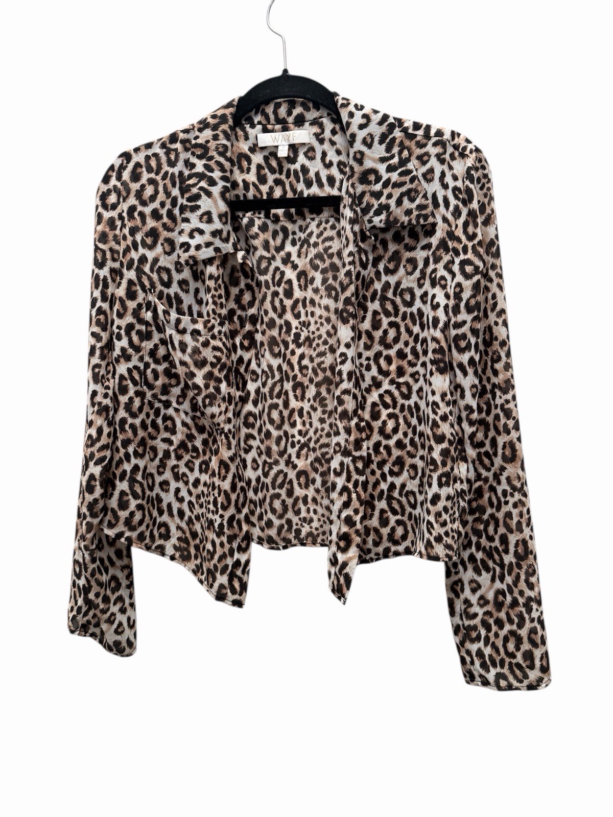 WAYF Animal Print Collared Long Sleeve Blouse Top