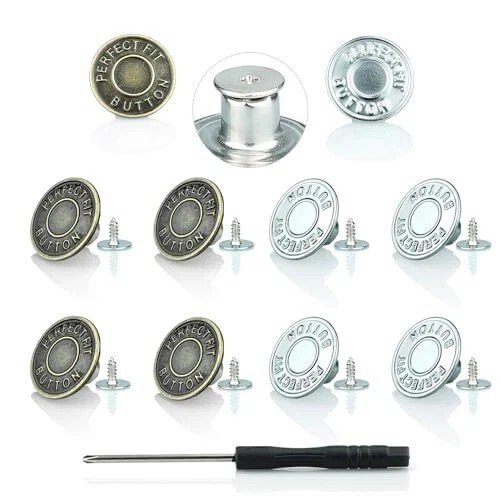 Jeans Button Replacement Screw, Jean Buttons for Loose 17mm 5 Brass + 5 Silver