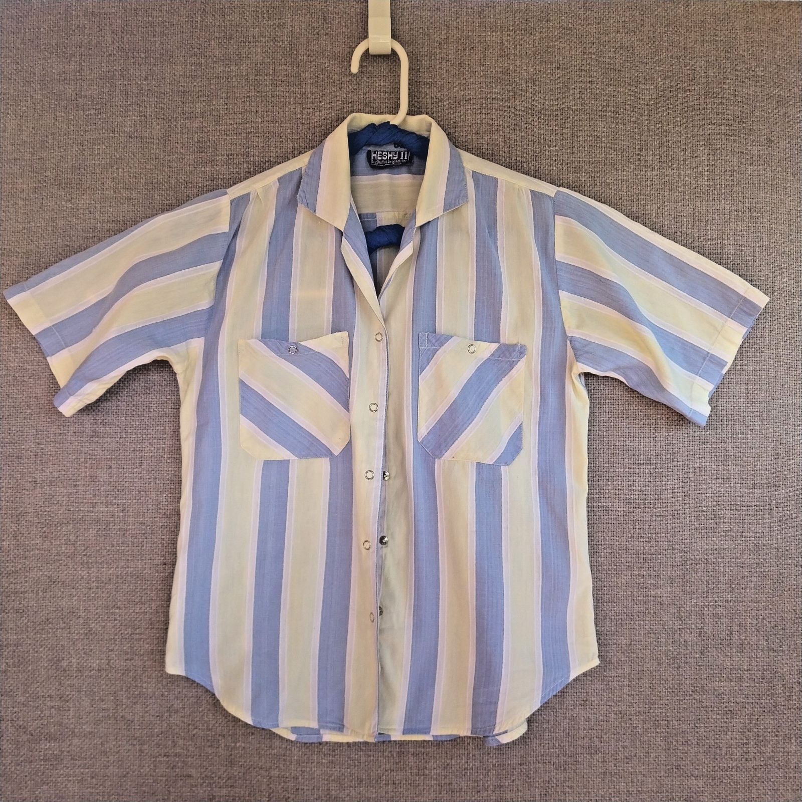 Vintage 80s Heshy II By Shalini Originals Blue Yellow Snap Up 80s Womens Small