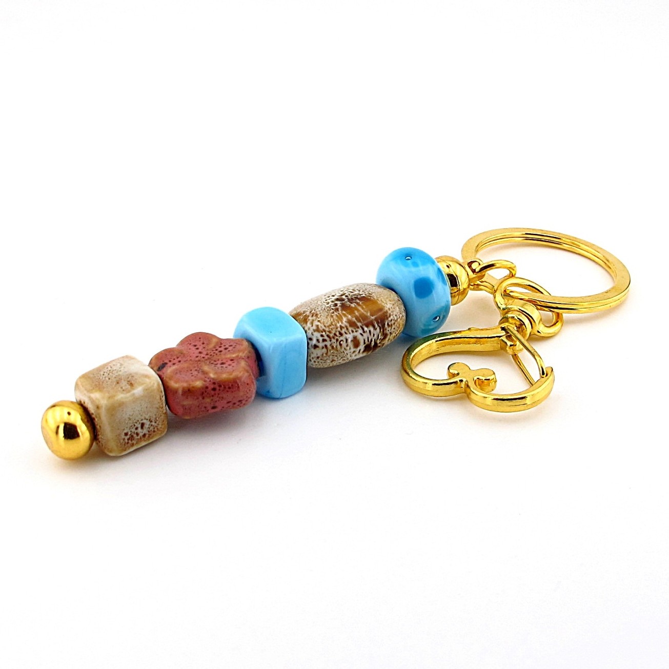 Handmade Ceramic Glass Heart Keychain Flower Purse Bag Charm Screw Off BCH05