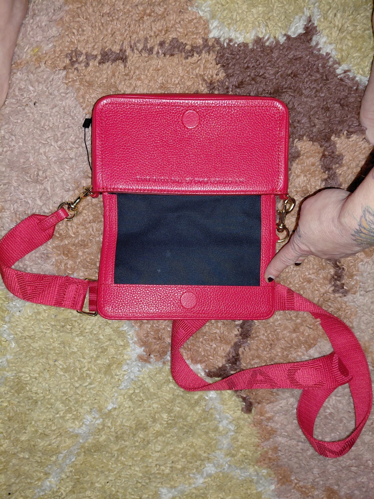 Marc Jacobs Mini Pink Pebbled Logo Crossbody Adjustable Strap Gold Magnetic