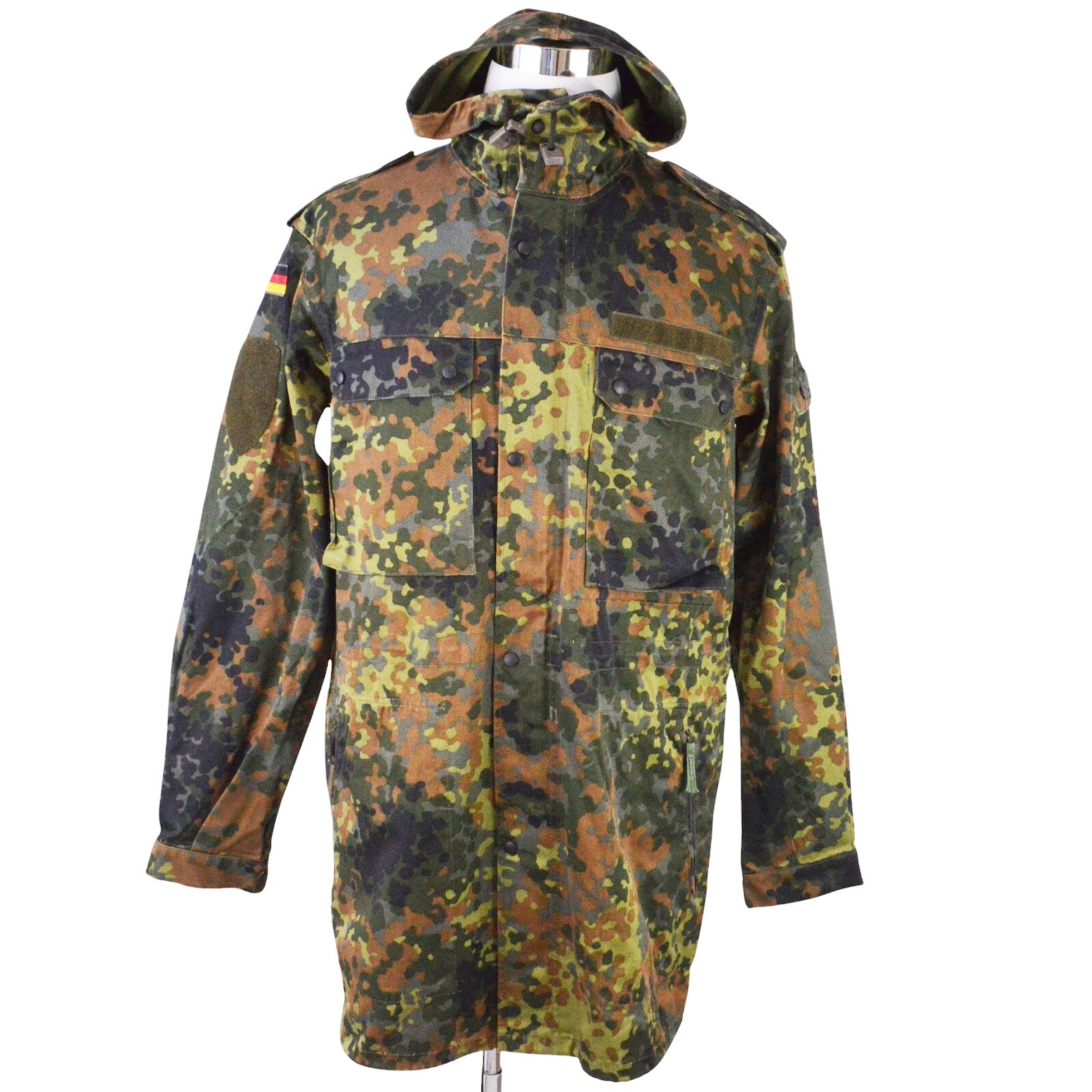 German Bundeswehr Flecktarn Camo Military Parka Jacket GR12 L Tall Hood Woodland