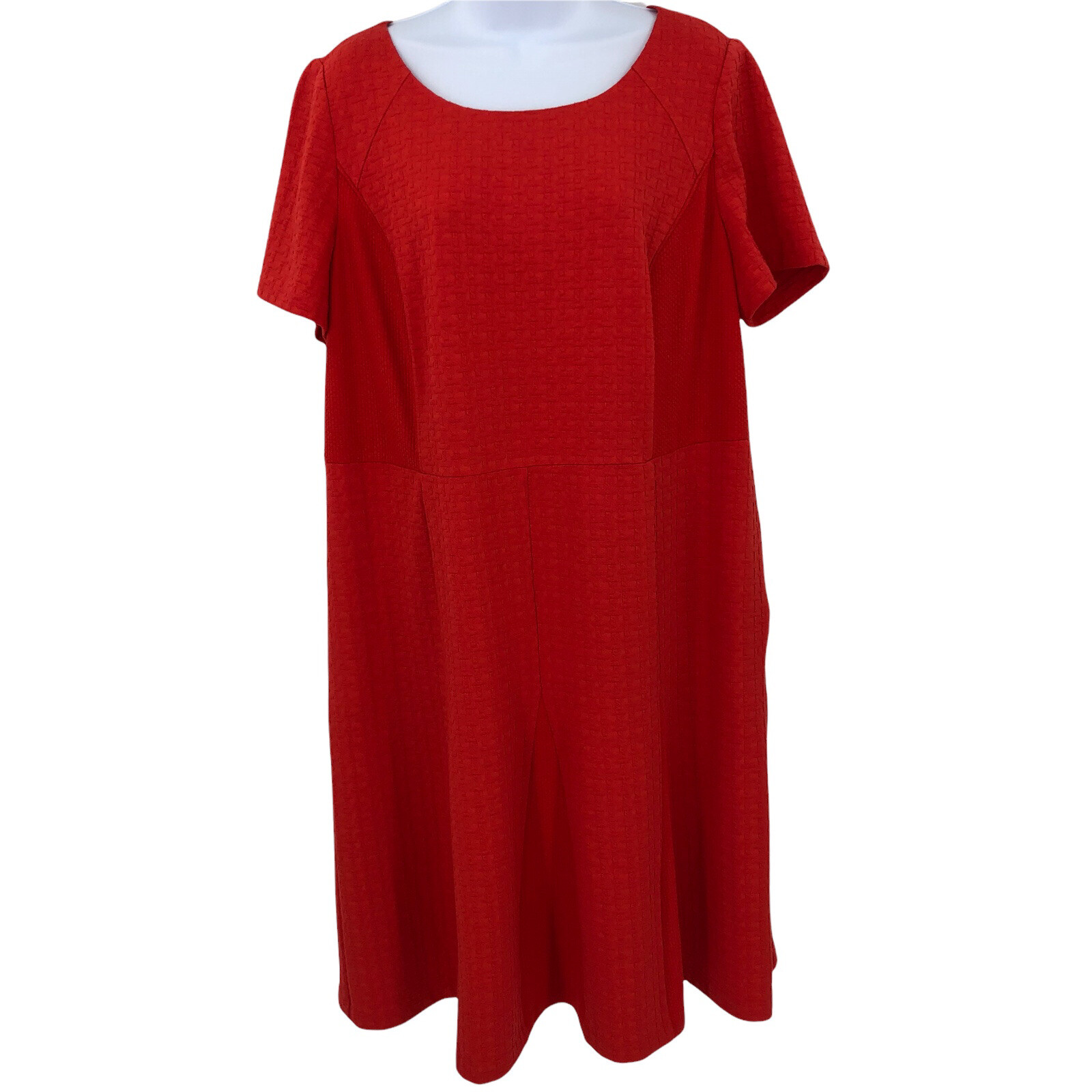 Talbots Womens Red Dress Size 14W Textured Geometric Pattern Contrast Panels