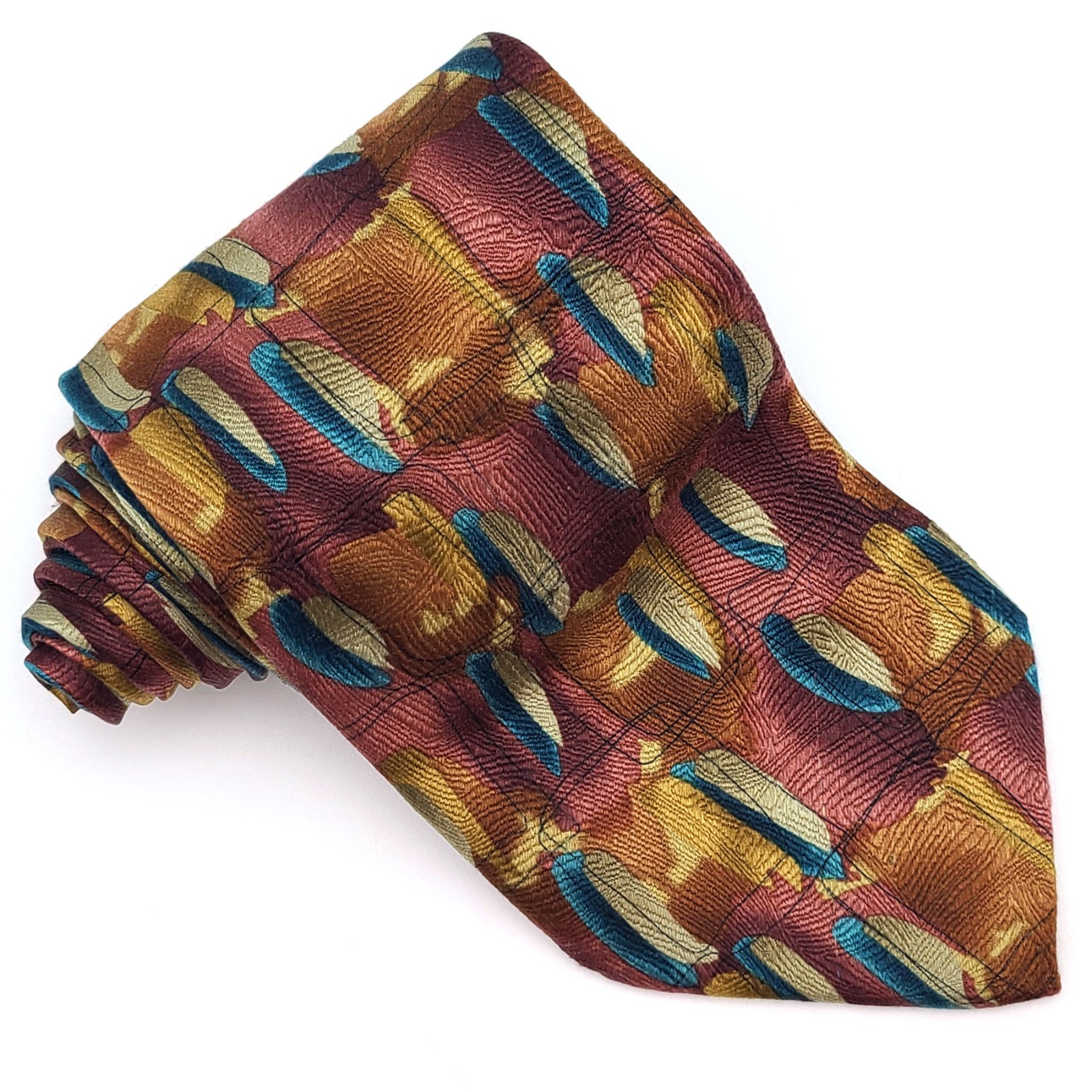 Jerry J Garcia Brown Blue Brick Red Geometric Silk Tie Necktie Collection 35