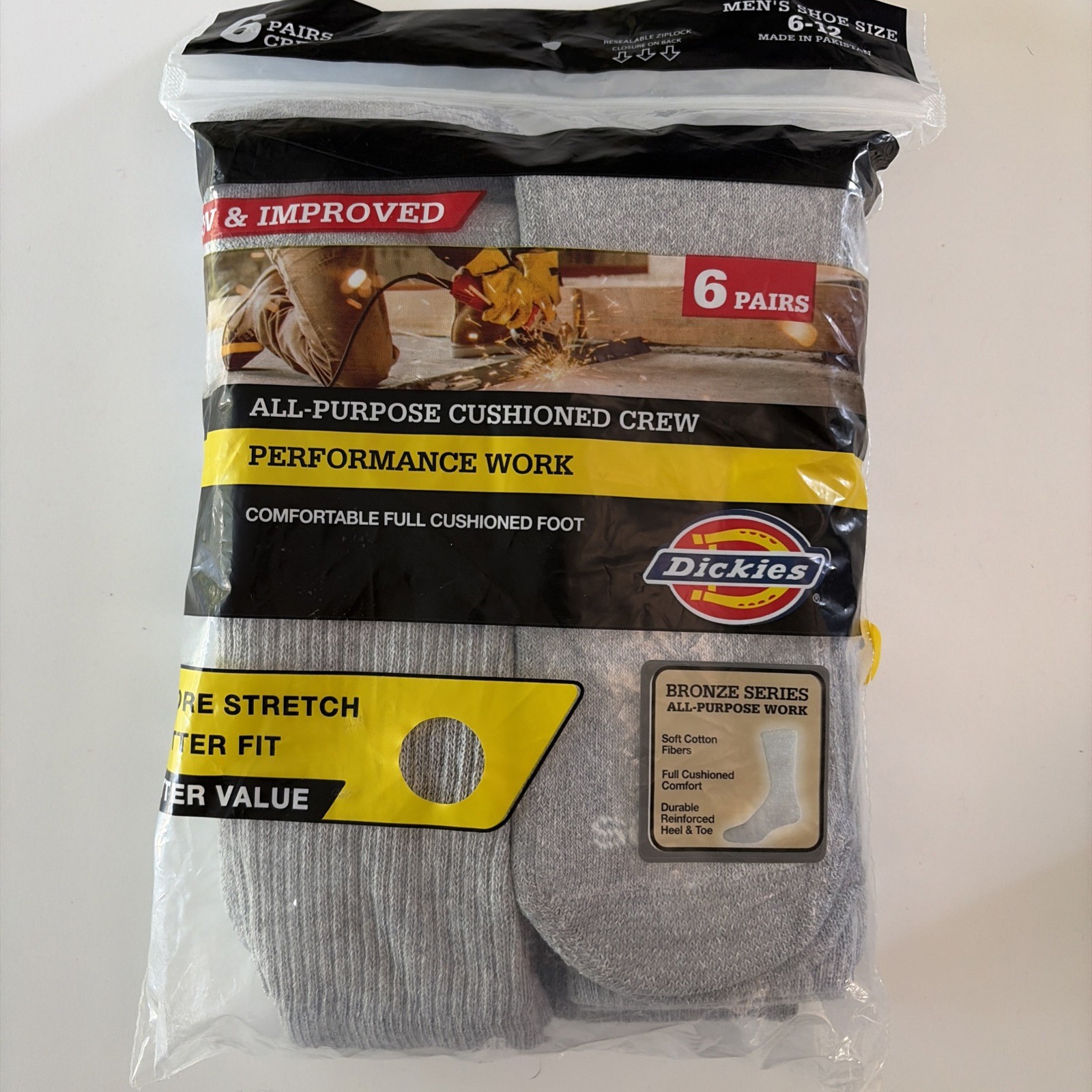 Dickies Performance Work Socks Mens 6-12 Grey New 6 Pairs All-Purpose Crew