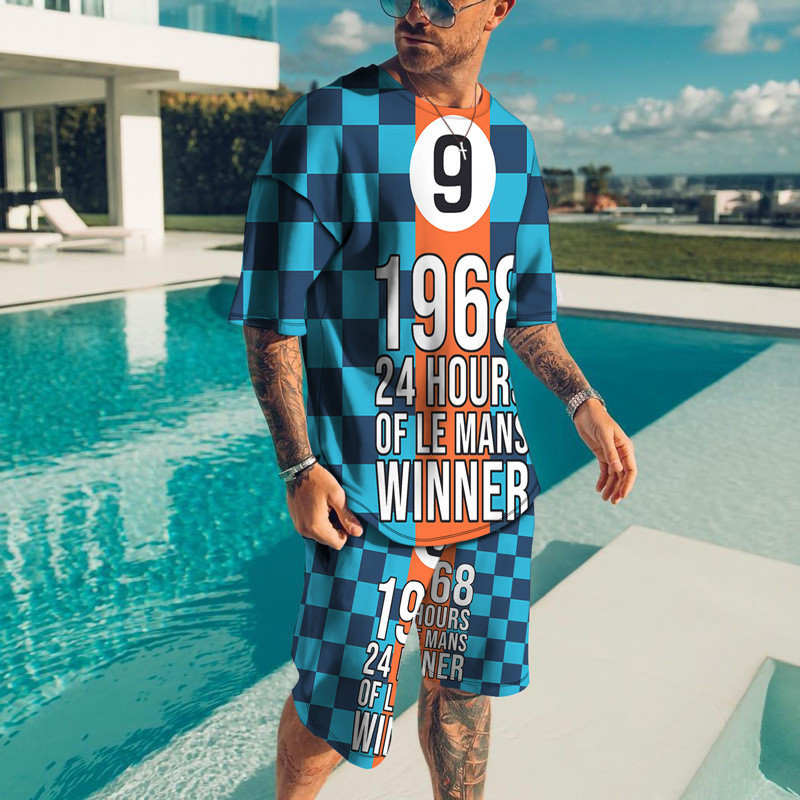 Men Summer Outfit 2-Piece Set Short Sleeve Sweatshirt T Shirts and Shorts Suits