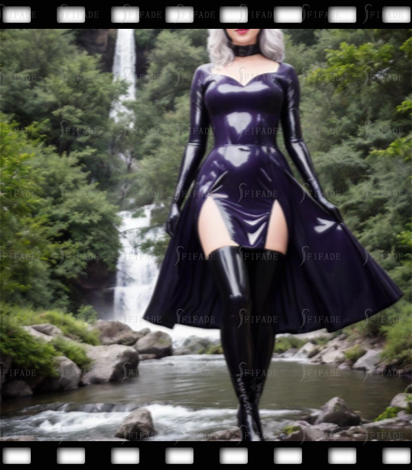 Latex Women Dress Tripetal Flower Hem Slim attached Gloves Customized 0.4mm D140