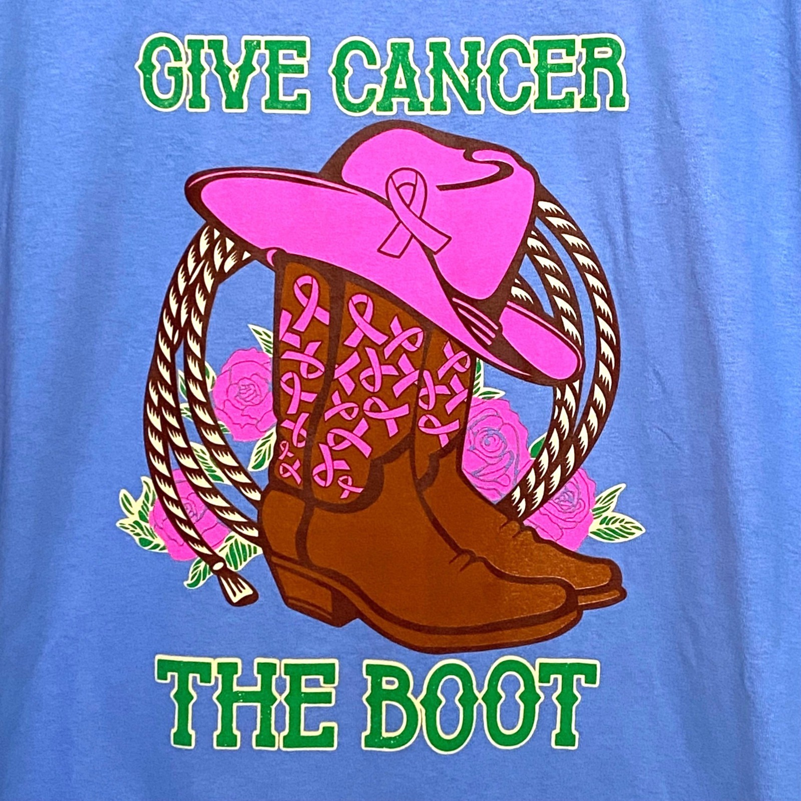 Give Cancer the Boot T-Shirt 2XL Blue Womens Health Medical October Awareness