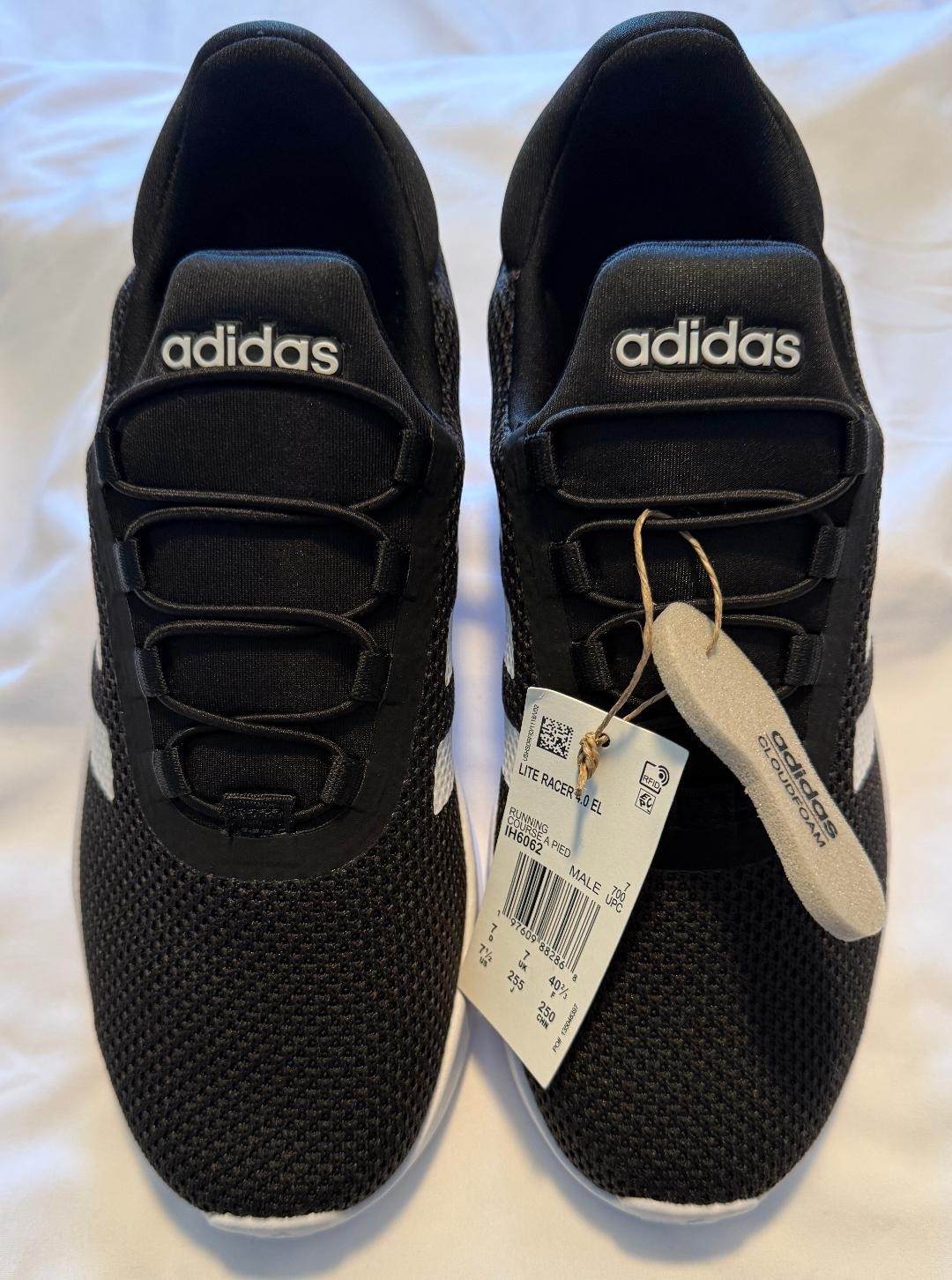 New Men’s Adidas 7.5 Lite Racer 4.0 Cloudfoam Comfort Running Shoes Black White
