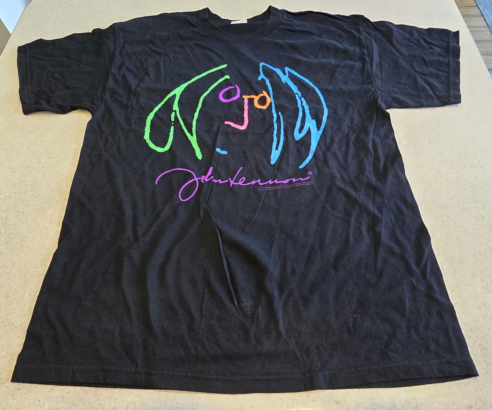 Vintage John Lennon Drawing Yoko Ono Art 2005 Black Graphic T-Shirt Sz Large