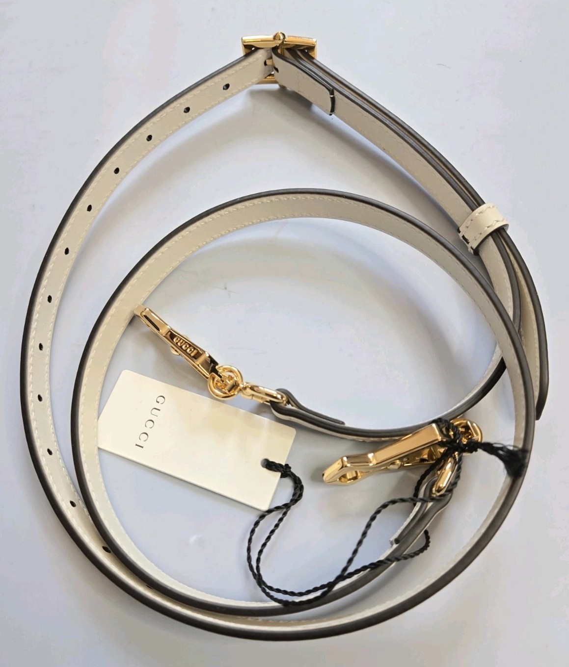 GUCCI WHITE LEATHER HANDBAG REPLACEMENT ADJUSTABLE STRAP w GOLD HARDWARE ITALY