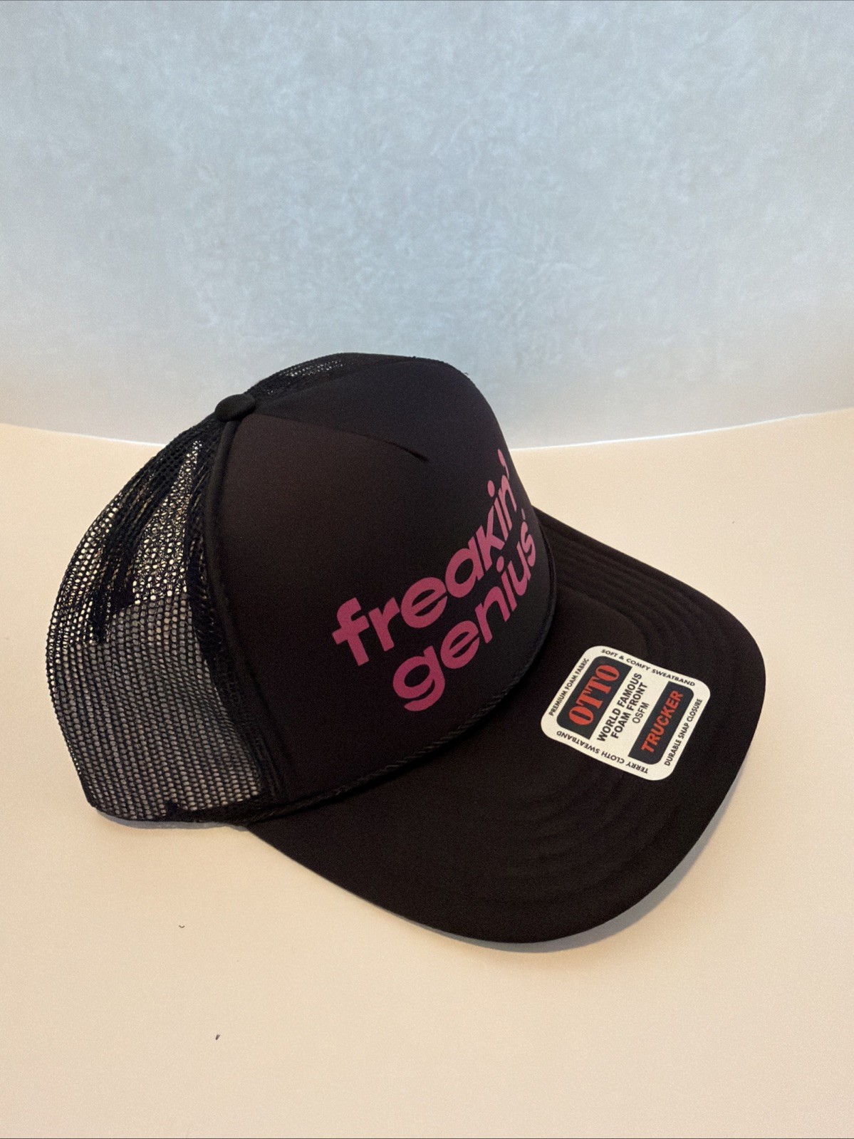 OTTO Trucker Hat Mesh OSFM Back/Pink Adjustable Snapback Cap “Freakin’ Genius”