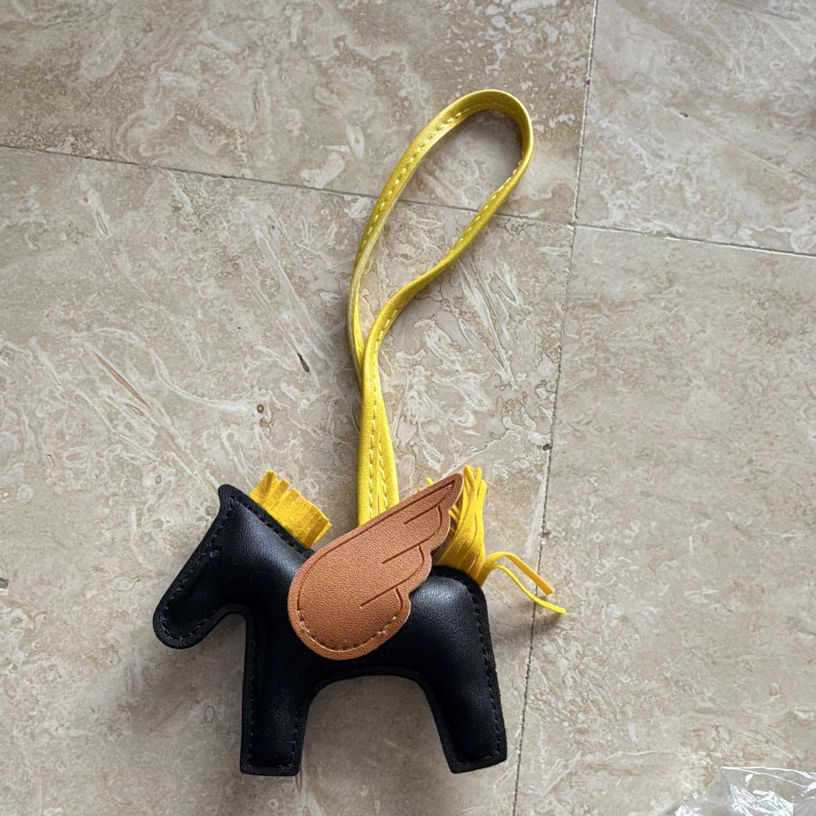 Leather Horse Key Chain Bag Charm Black Brown Yellow w/ Strap Women