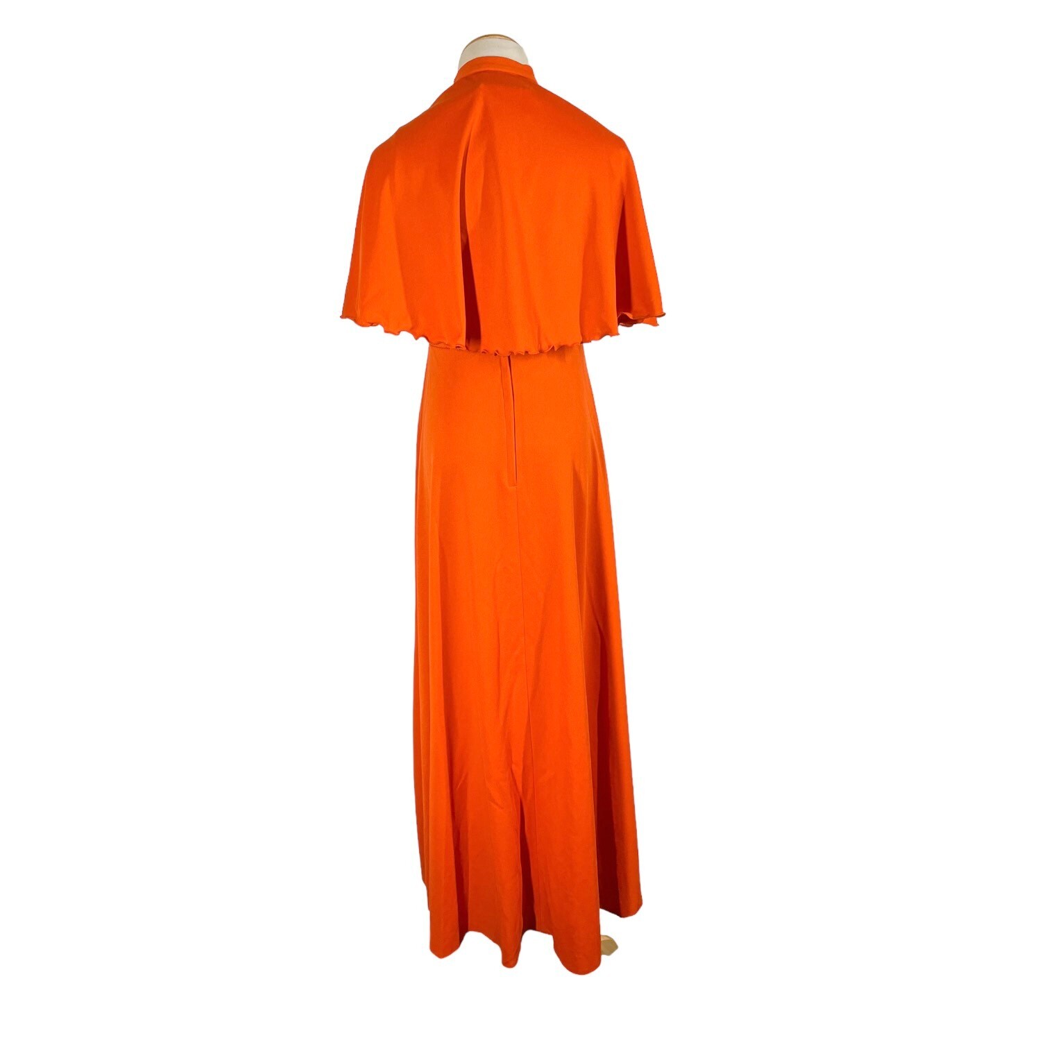 Vintage 1970s Sylvia Ann Maxi Dress Cape Set Knit Back Zip Empire Waist Orange