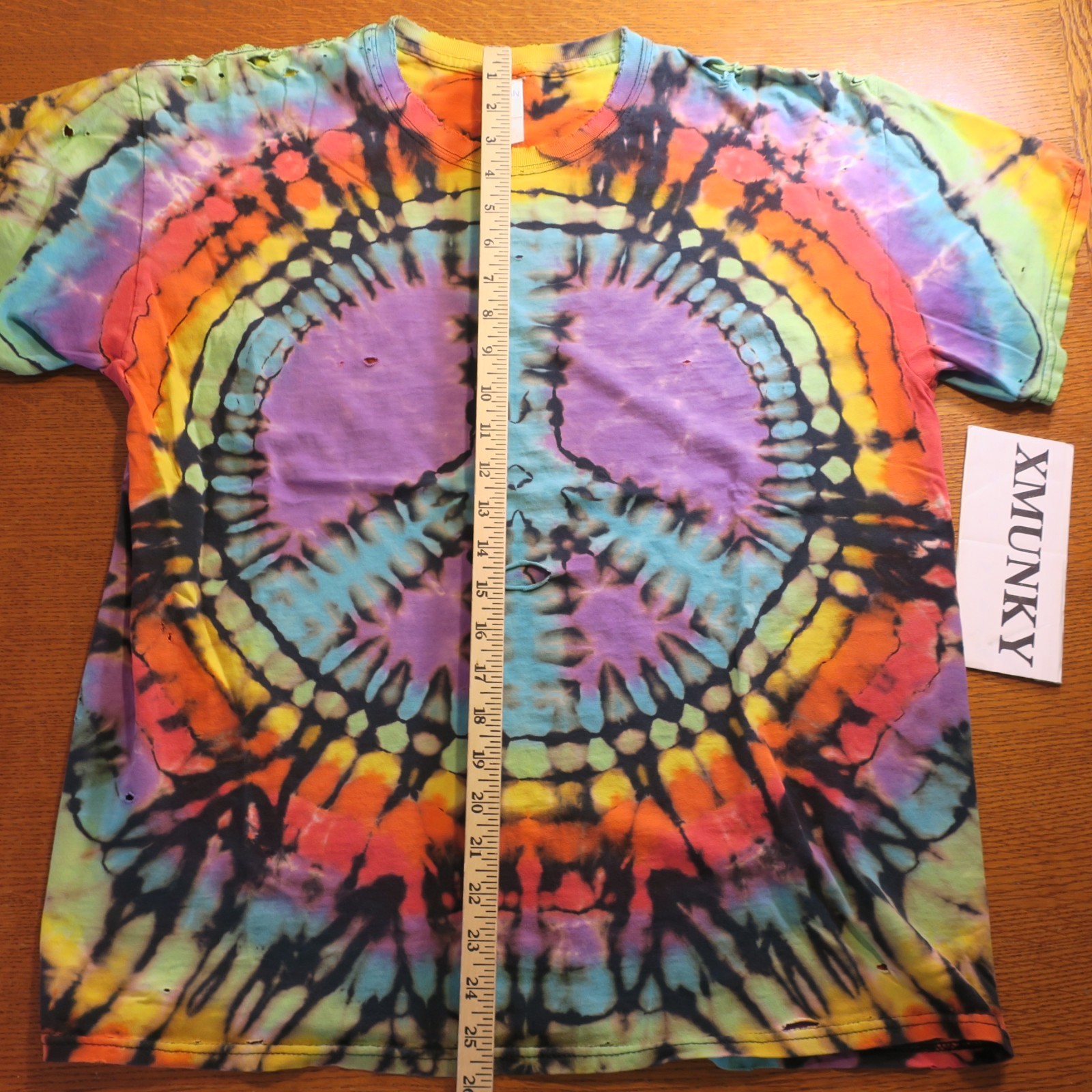Vintage Custom Peace sign Tie Dye Blank T-Shirt Large Distressed 90’s Festival