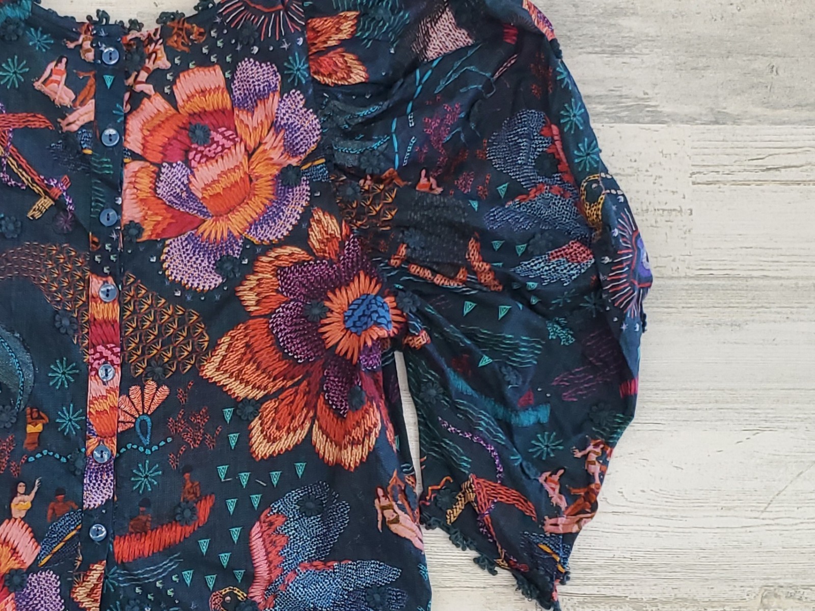 Farm Rio River Creatures Women’s Floral Blouse Size XS