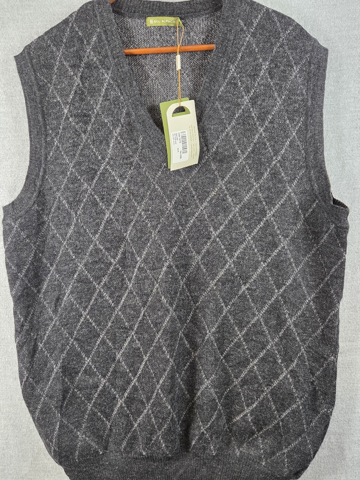 Sol Baby Alpaca Vest XL Gray Diamond Pattern Pullover Preppy Academia Golf NEW