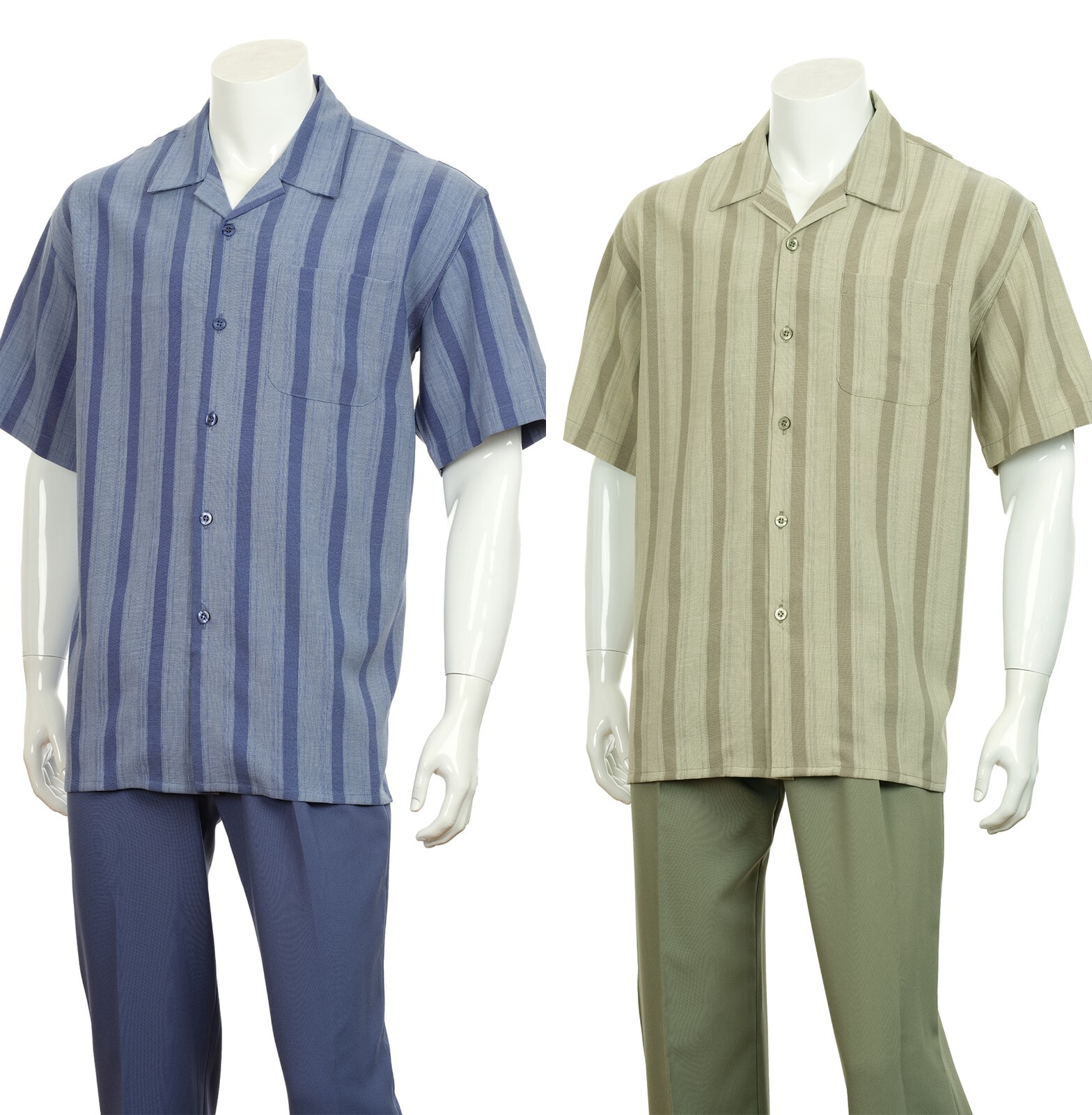Men’s Short Sleeve Walking Suits 2 Piece Set Strip Design By Fortino Landi M2974