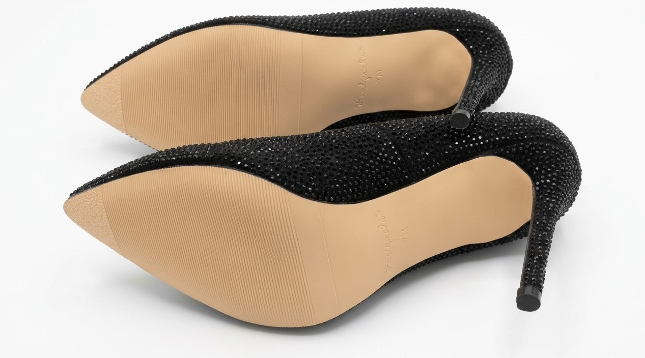 Feelgmate Women’s Black Faux Suede Rhinestone Pointed Toe Slip-On Pumps 7