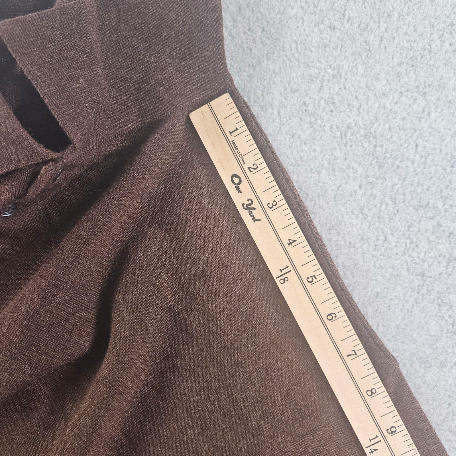e-LUXE Men’s XL Extrafine Merino Wool Long Sleeve Polo Sweater Brown