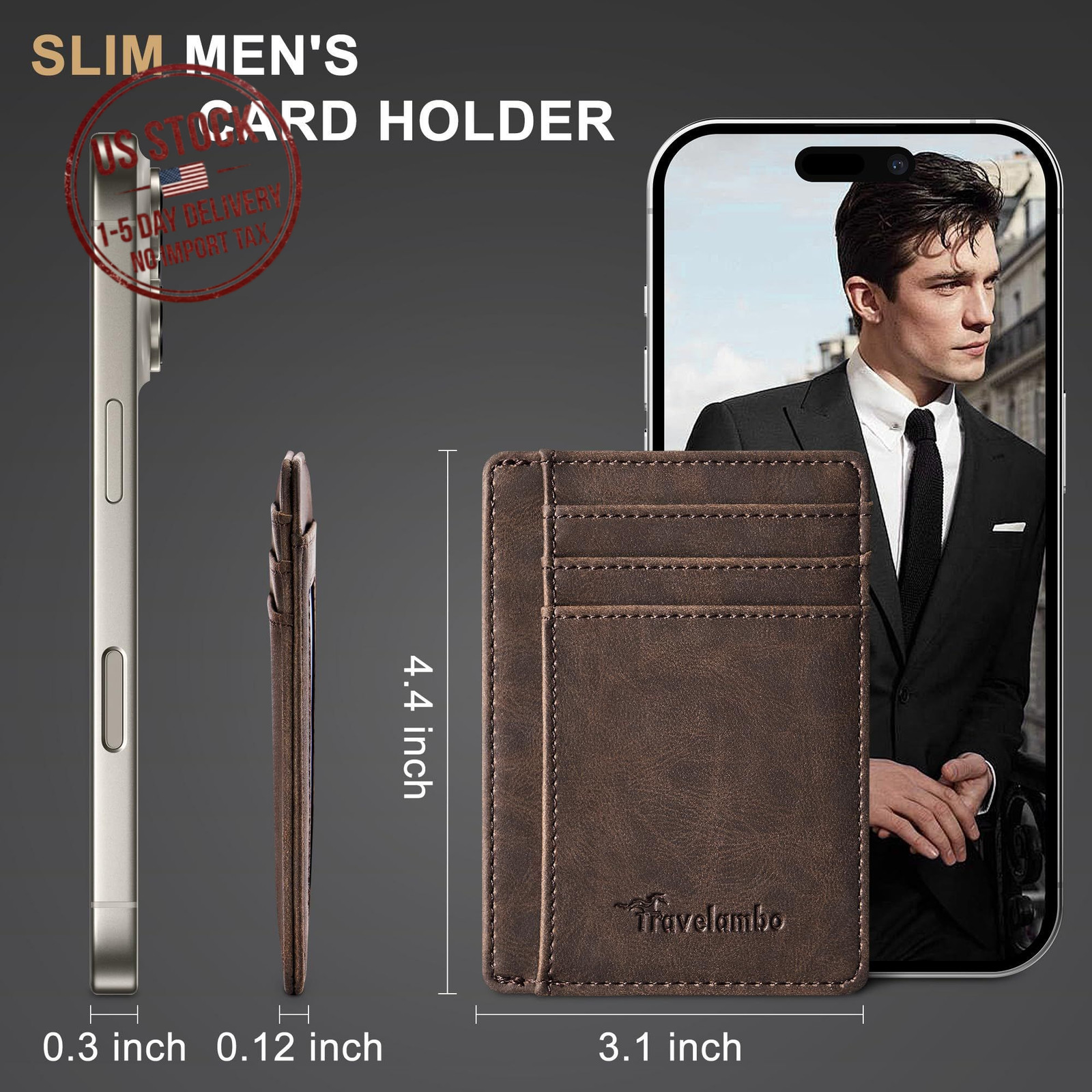 Slim RFID Leather Wallet for Men, Minimalist Front Pocket – Father’s Day Gift