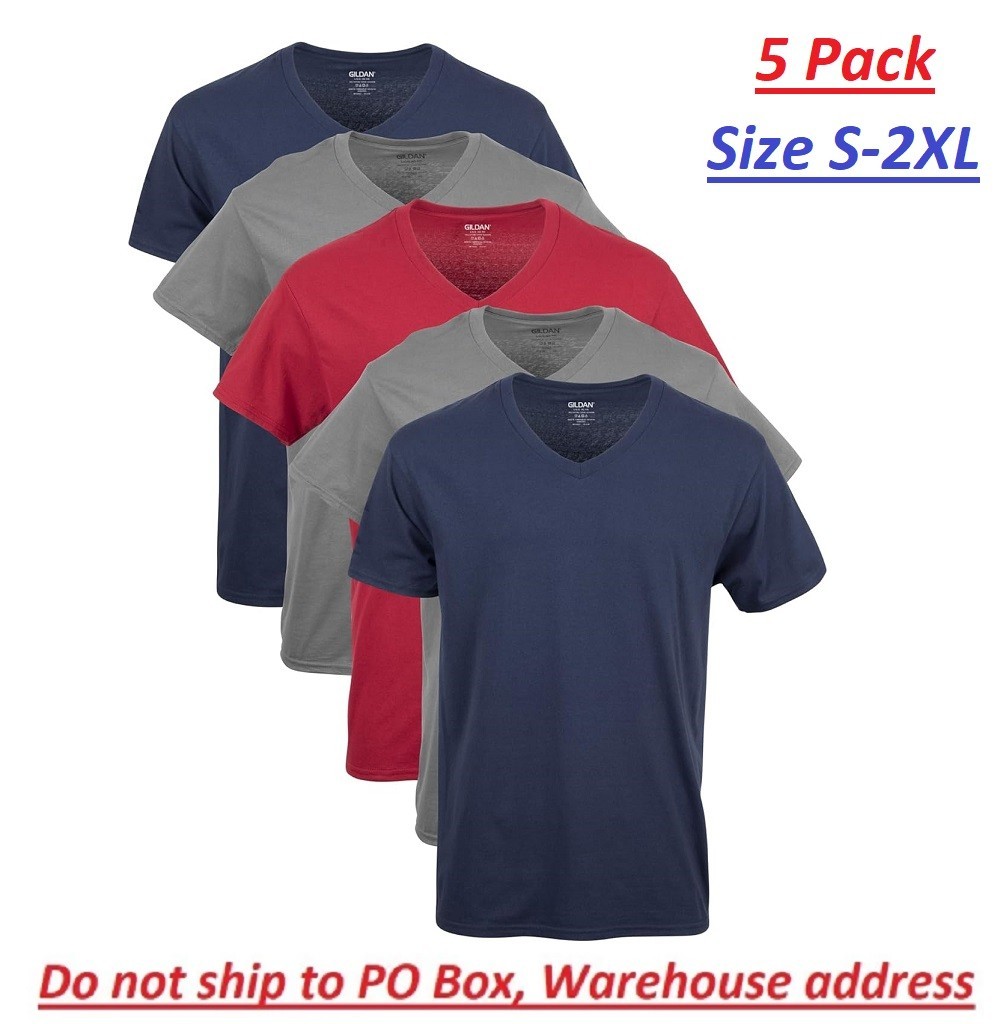 Gildan Adult Men’s Short Sleeve V-Neck Assorted Color T-Shirt, 5-Pack, Sizes S-2