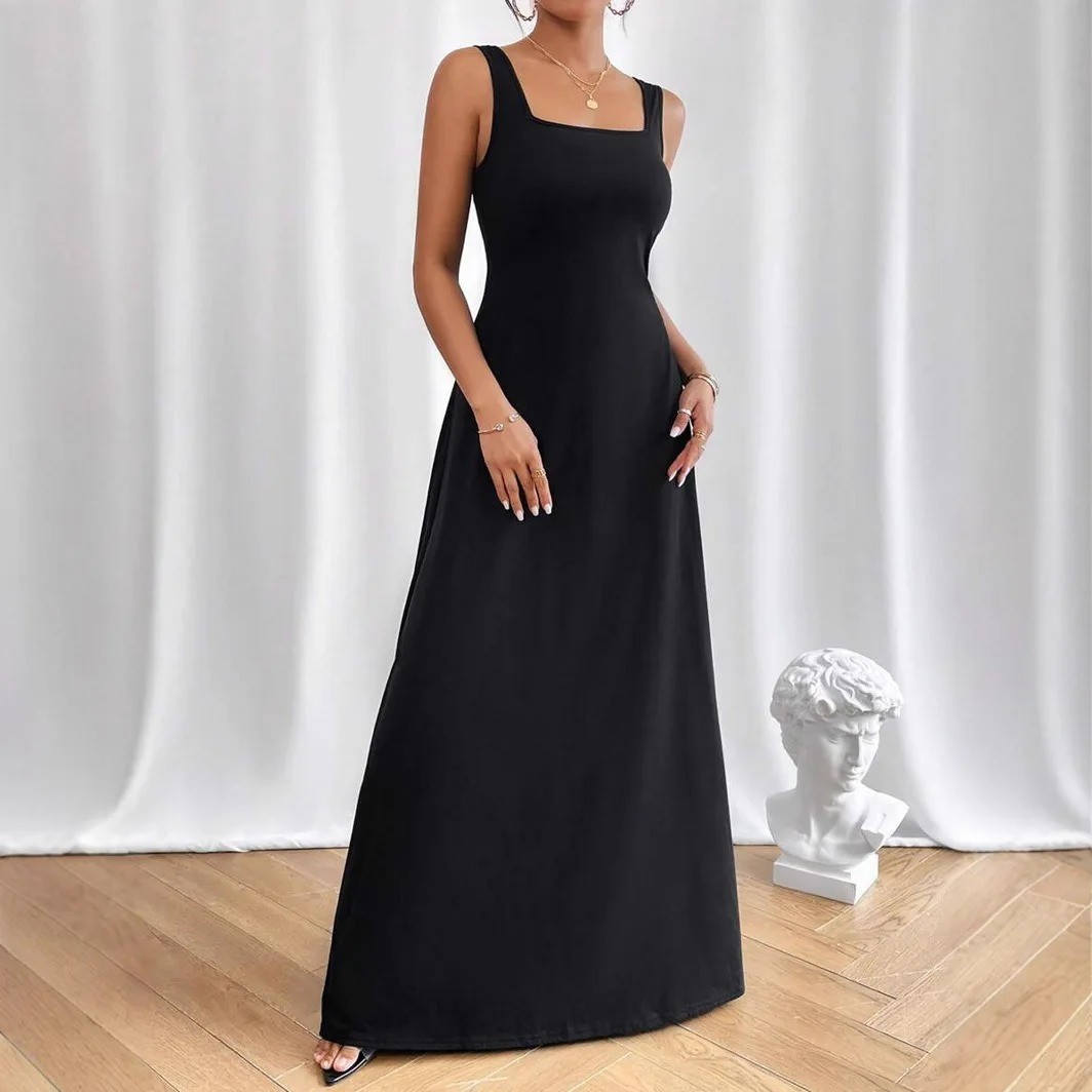 U-Neckline Sleeveless Elegant Style Summer 2025 Cross-Border Simple Pure Color W