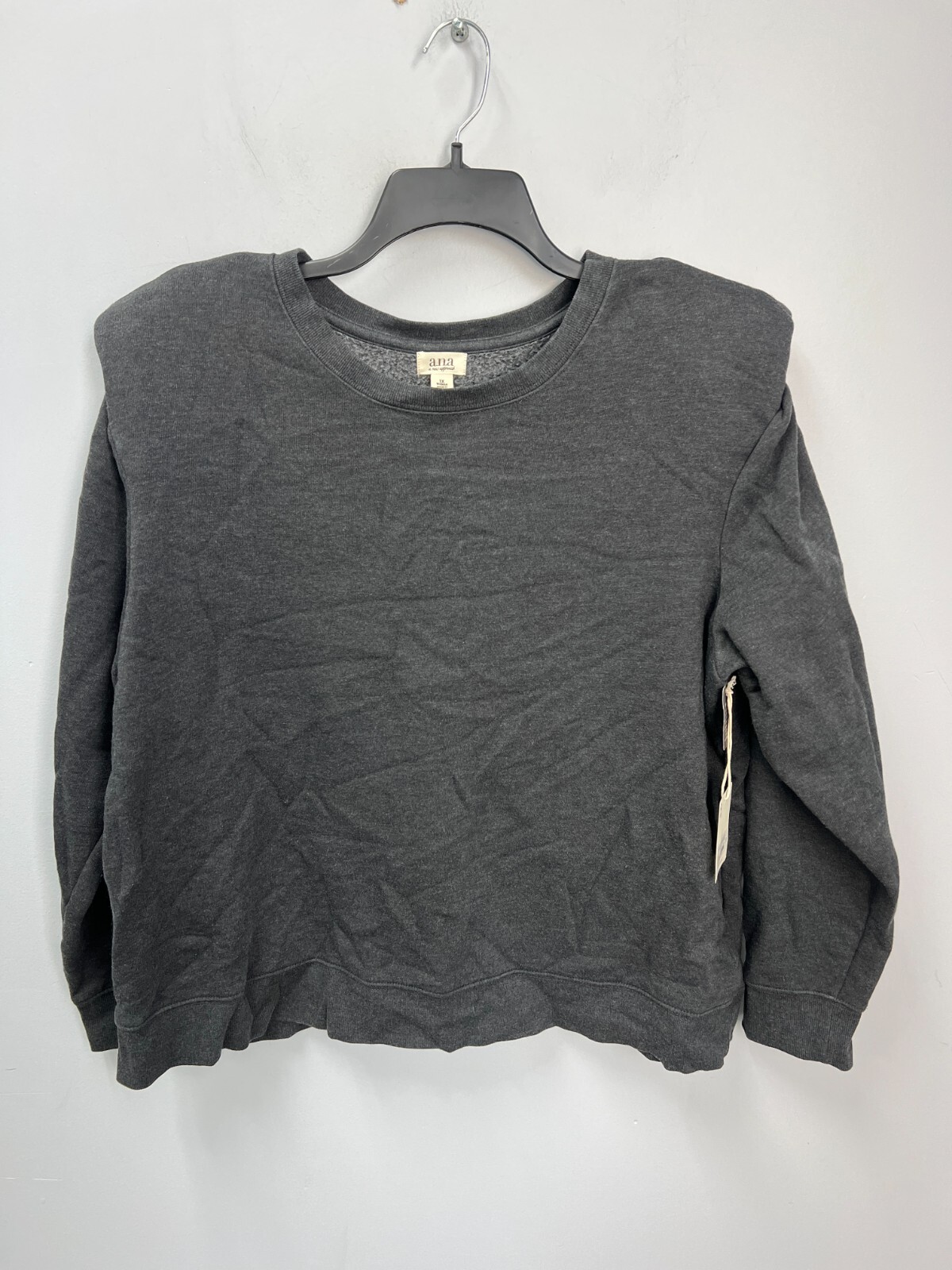 A.N.A Gray Long Sleeve Padded Shoulder Sweatshirt Women’s Sz 1X