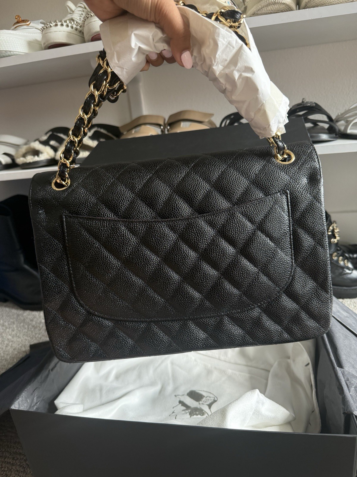 CHANEL Jumbo Black Quilted Classic Caviar Double Flap Chain Bag GHW (BNWT)