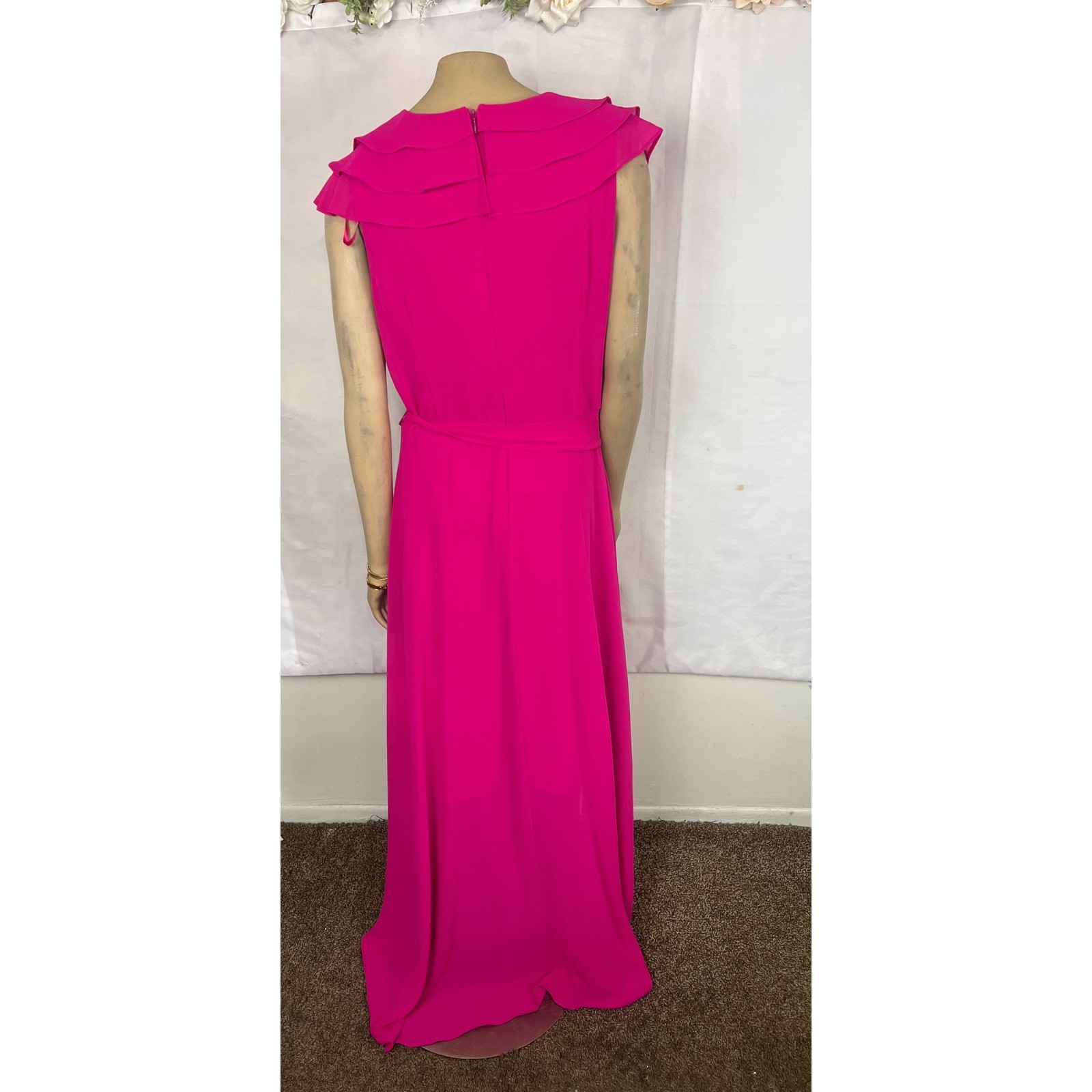 Jessica Howard Fuchsia Pink Ruffle V-Neck High-Low Maxi Dress 16 Formal wedding