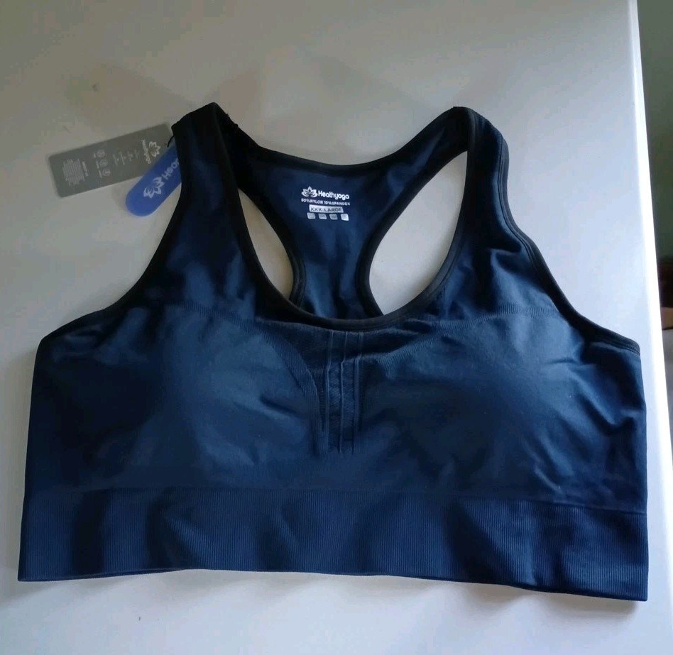 Healthy yoga sports bra size navy with black pipe XXXL nylon spandex NWT