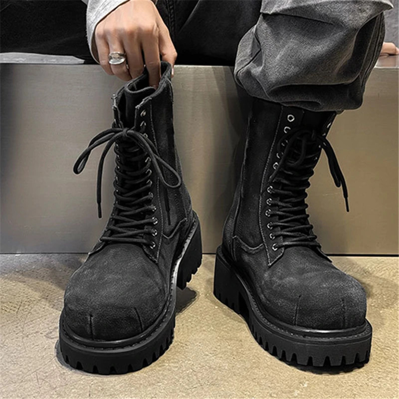 Luxury Designer Thick Sole Shoes Platform Chunky Heels Men Boots Zipper Punk